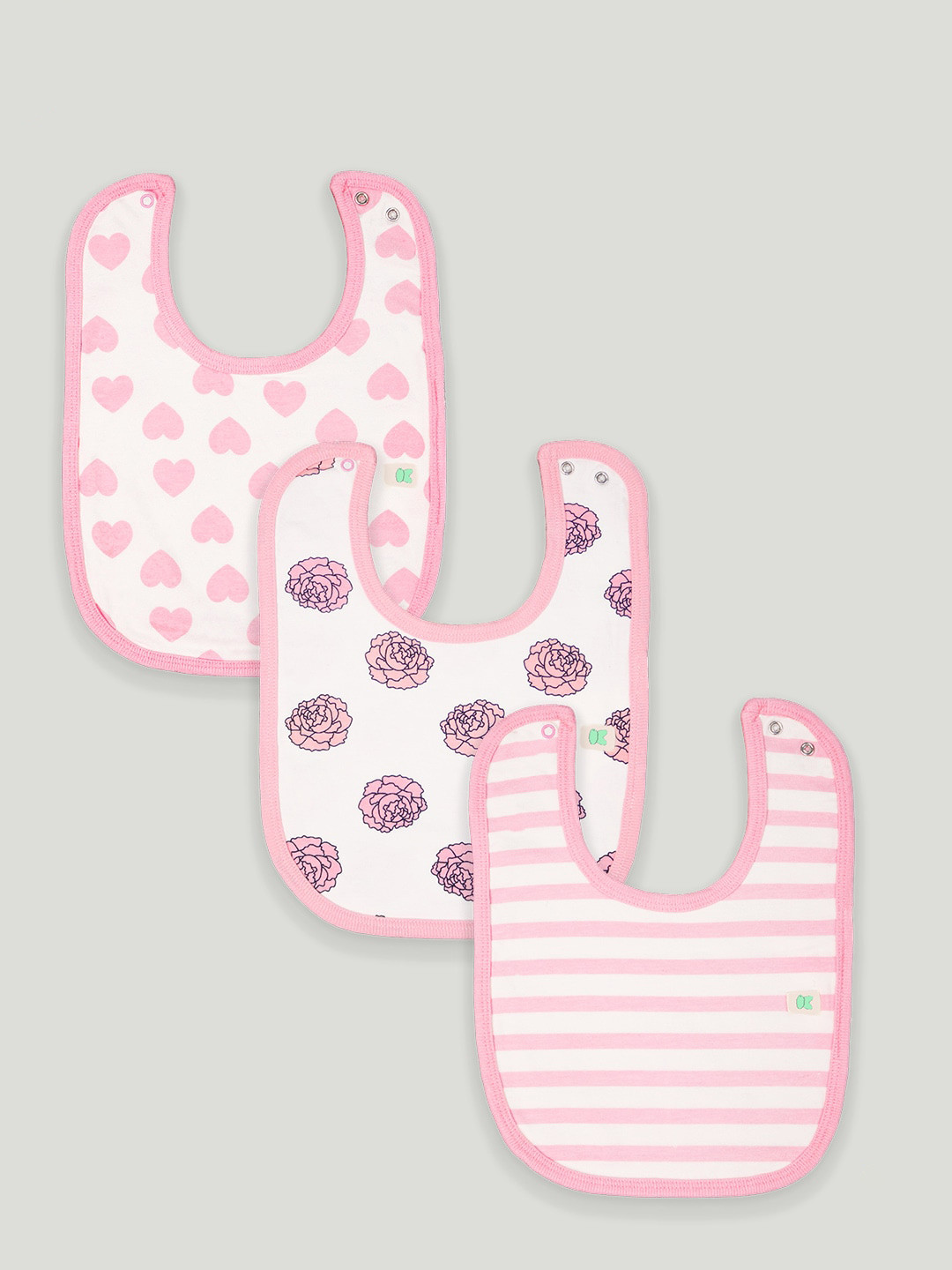 

Kidbea Kids Pack Of 3 Printed Cotton Bibs, Pink