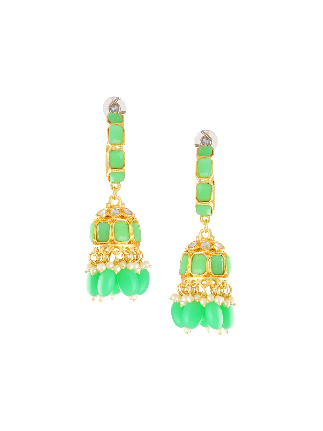 

GRLIE Cubic Zirconia Studded Contemporary Jhumkas Earrings, Green