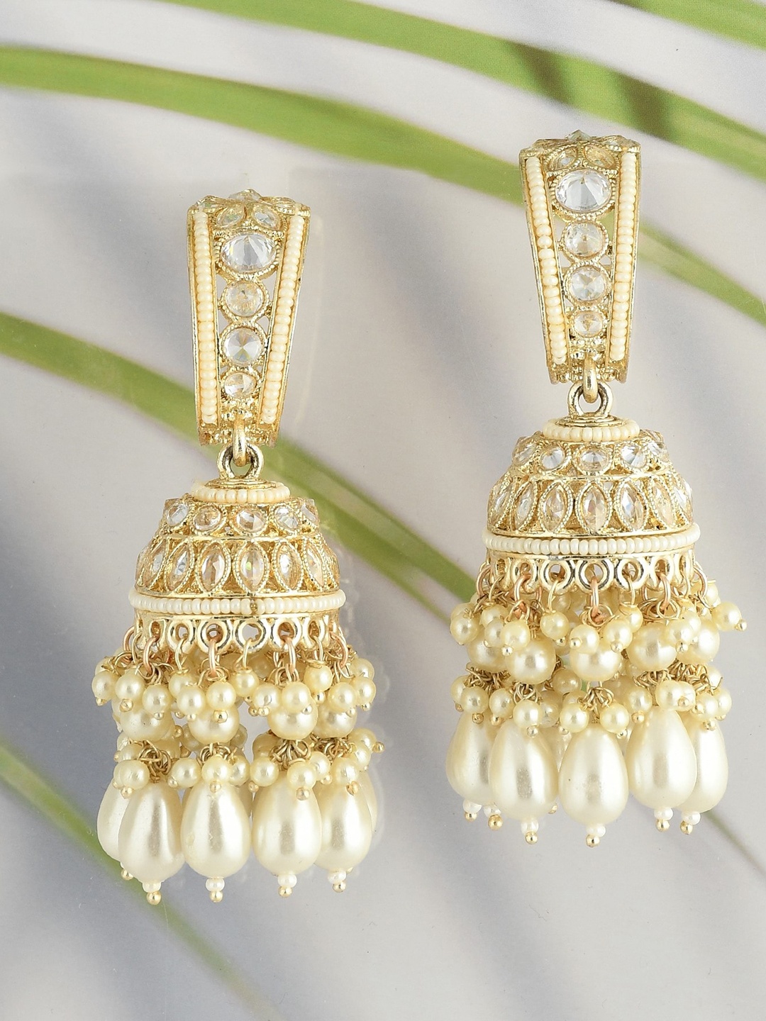 

GRLIE Pearls Beaded Contemporary Jhumkas Earrings, Gold