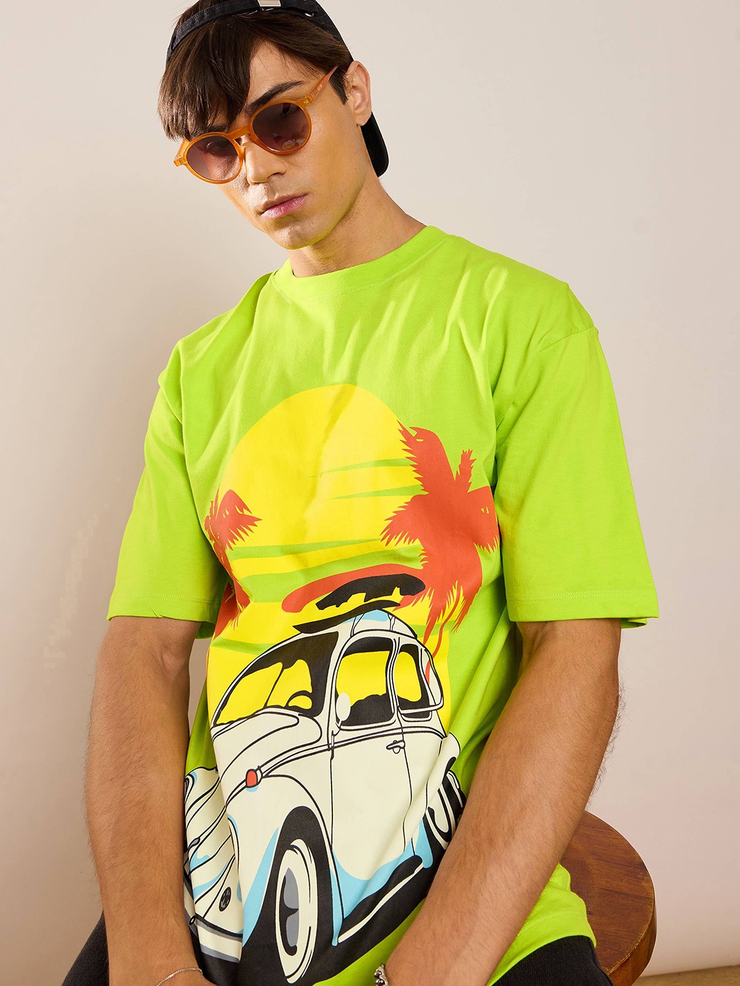 

MASCLN SASSAFRAS Unisex Printed Drop-Shoulder Sleeves T-shirt, Green