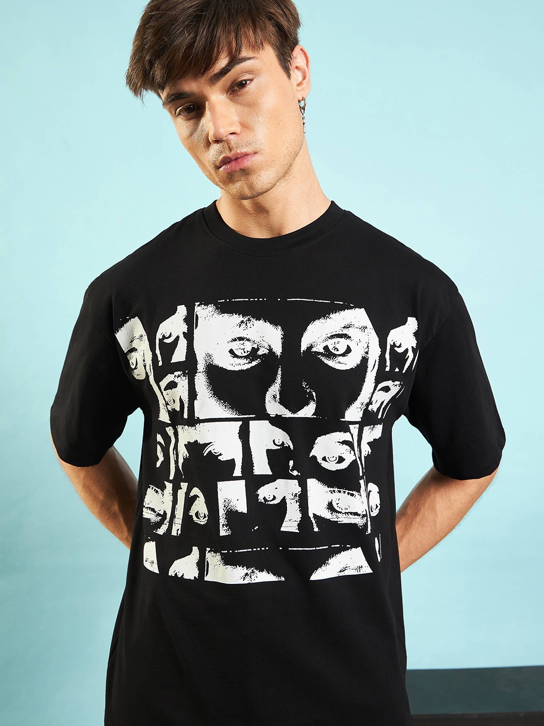 

MASCLN SASSAFRAS Unisex Black Photographic Printed Drop-Shoulder Cotton Oversized T-shirt