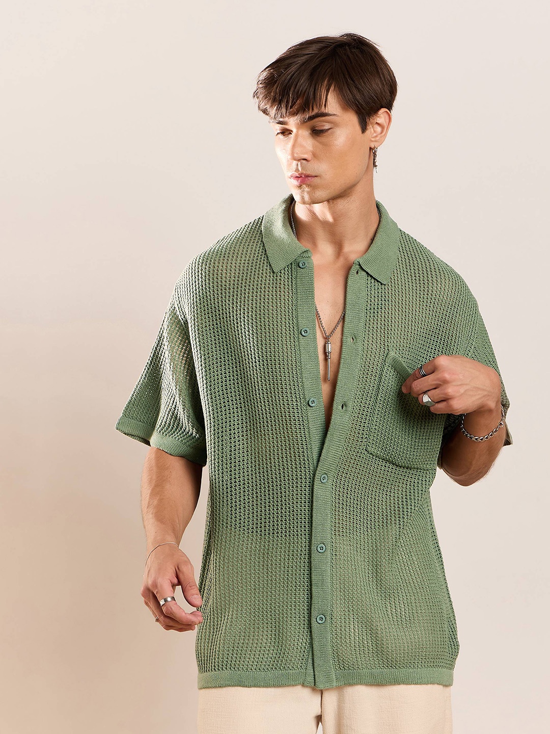 

MASCLN SASSAFRAS Men Relaxed Opaque Striped Casual Shirt, Green