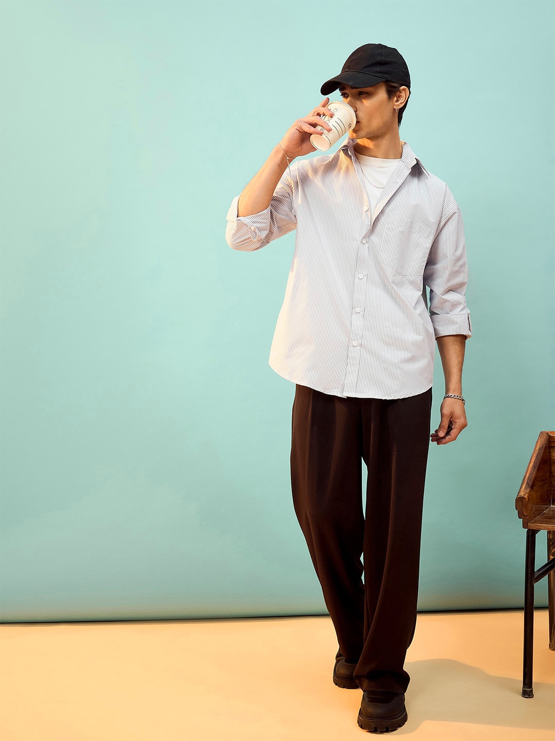 

MASCLN SASSAFRAS Men Relaxed Opaque Stripe Reguler Casual Shirt, Grey