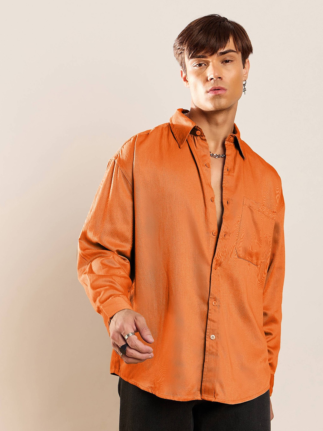 

MASCLN SASSAFRAS Men Relaxed Opaque Casual Solid Cotton Shirt, Rust