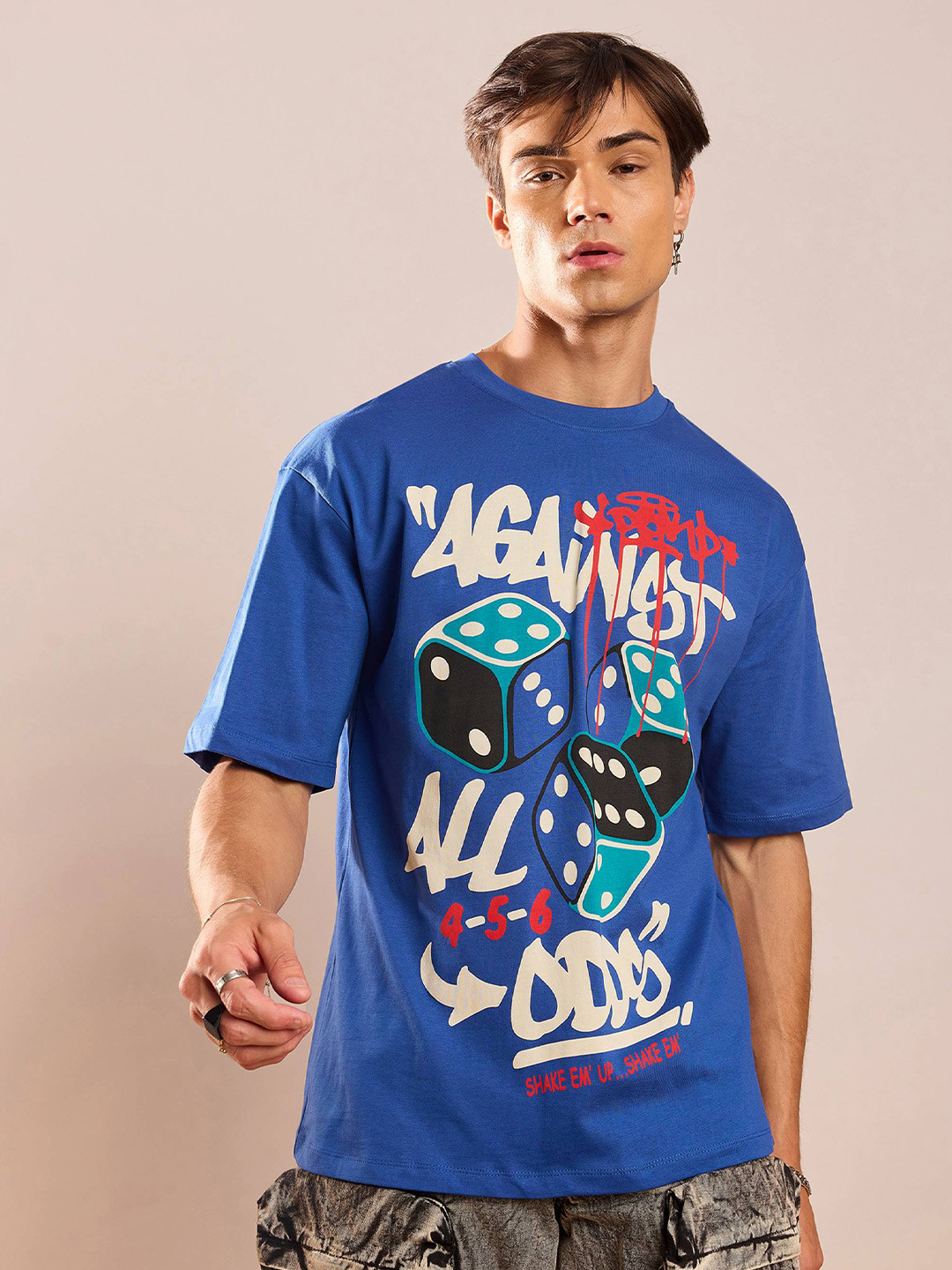 

MASCLN SASSAFRAS Unisex Navy Blue Graphic Printed Drop-Shoulder Cotton Oversized T-shirt