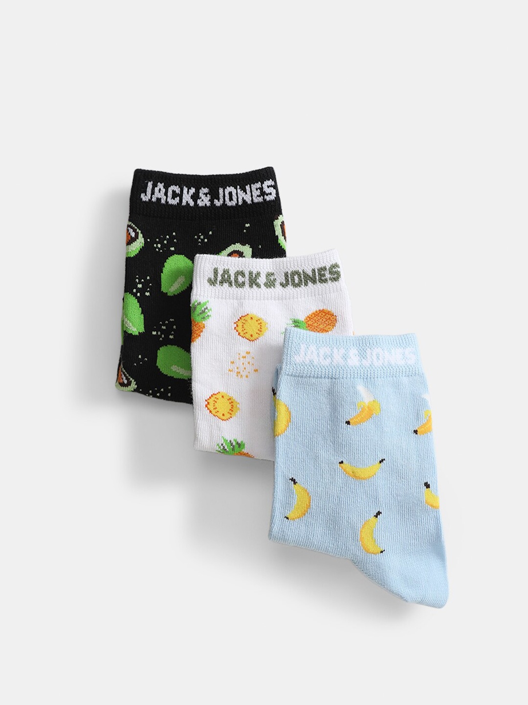 

Jack & Jones Men Pack Of 3 Printed Calf Length Socks, Black