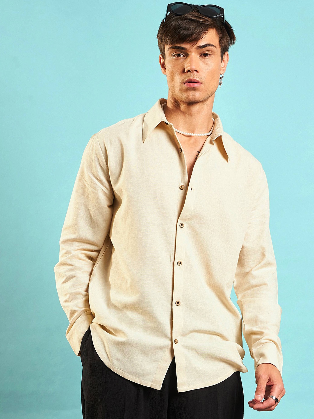 

MASCLN SASSAFRAS Men Relaxed Fit Relaxed Opaque Casual Shirt, Beige