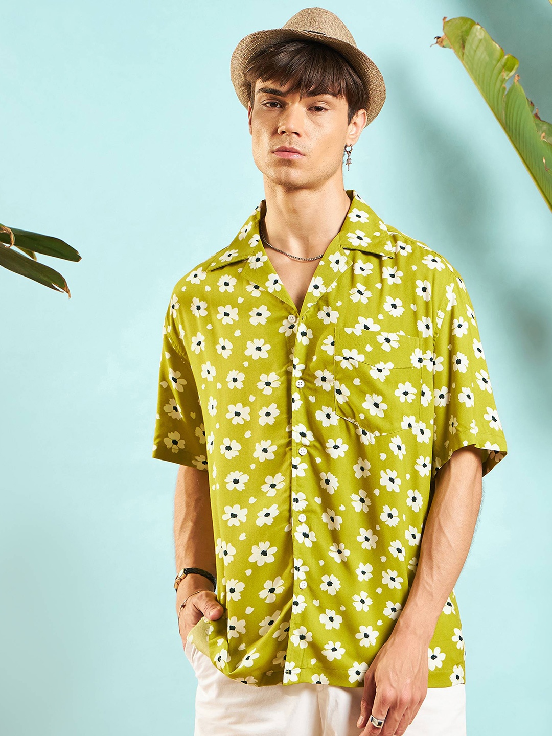 

MASCLN SASSAFRAS Unisex Relaxed Opaque Printed Casual Shirt, Green