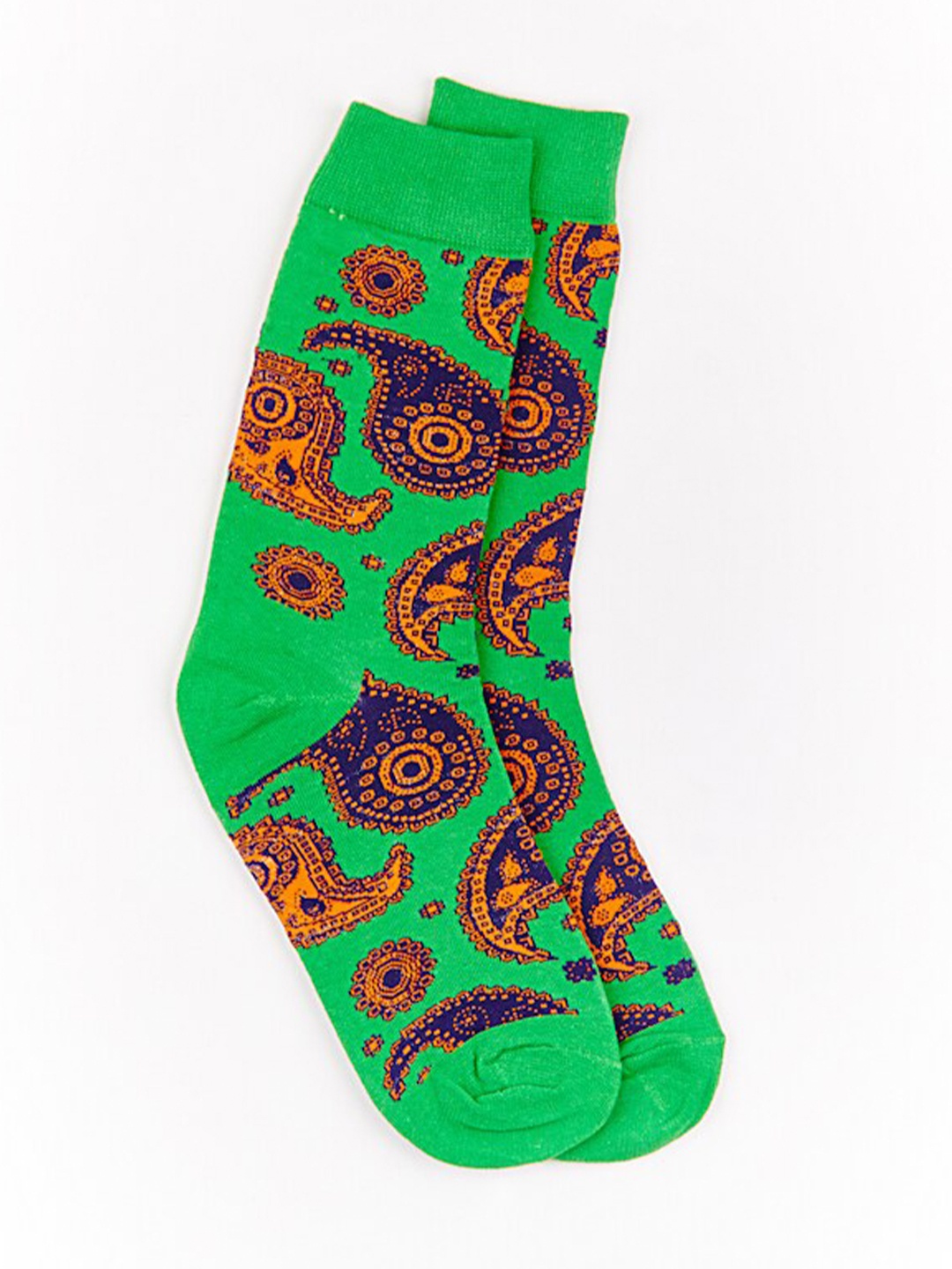 

The Tie Hub Men Paisley Designed Cotton Calf-length Socks, Green