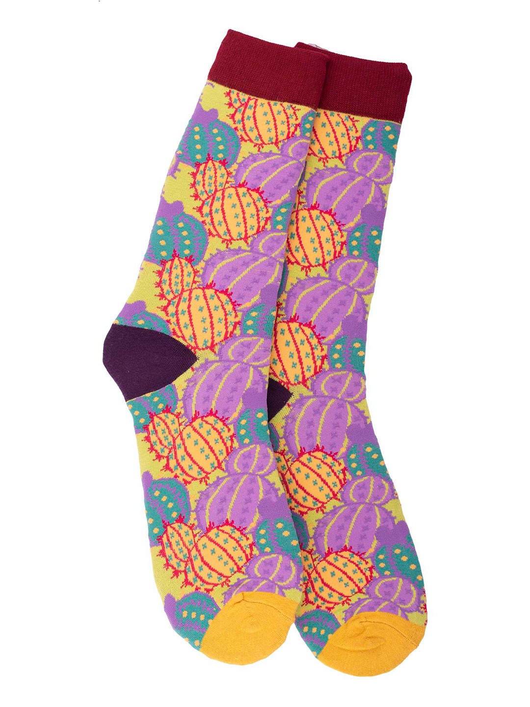 

The Tie Hub Men Cactus Designed Cotton Calf-length Socks, Purple
