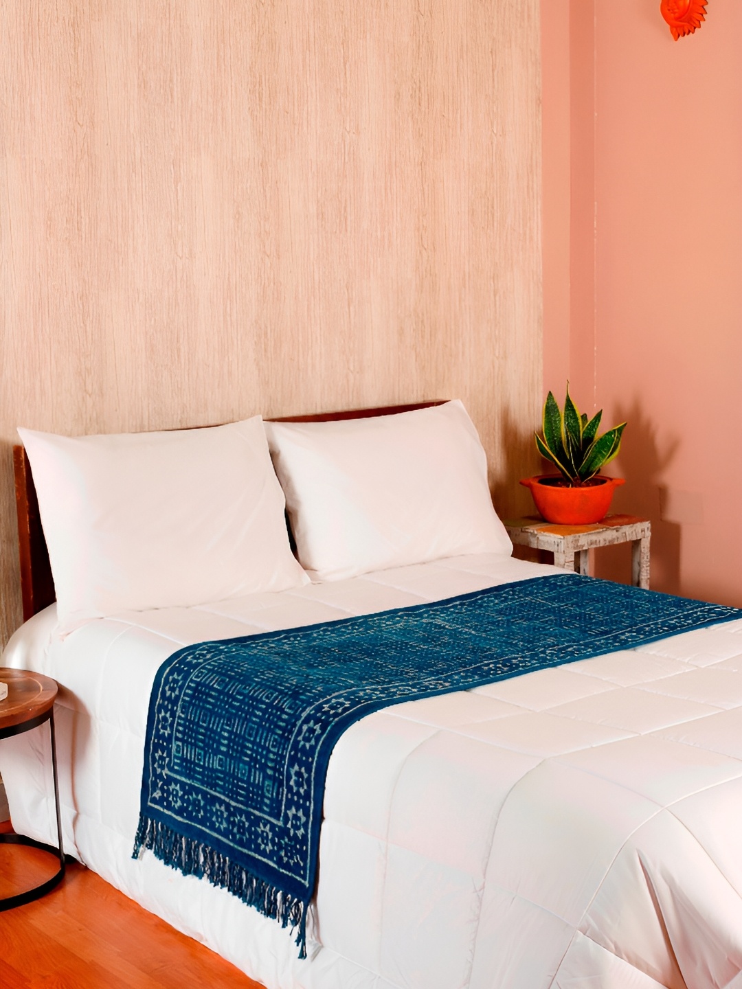 

HANDICRAFT PALACE Blue & White Printed Anti-Skid Bed Runner