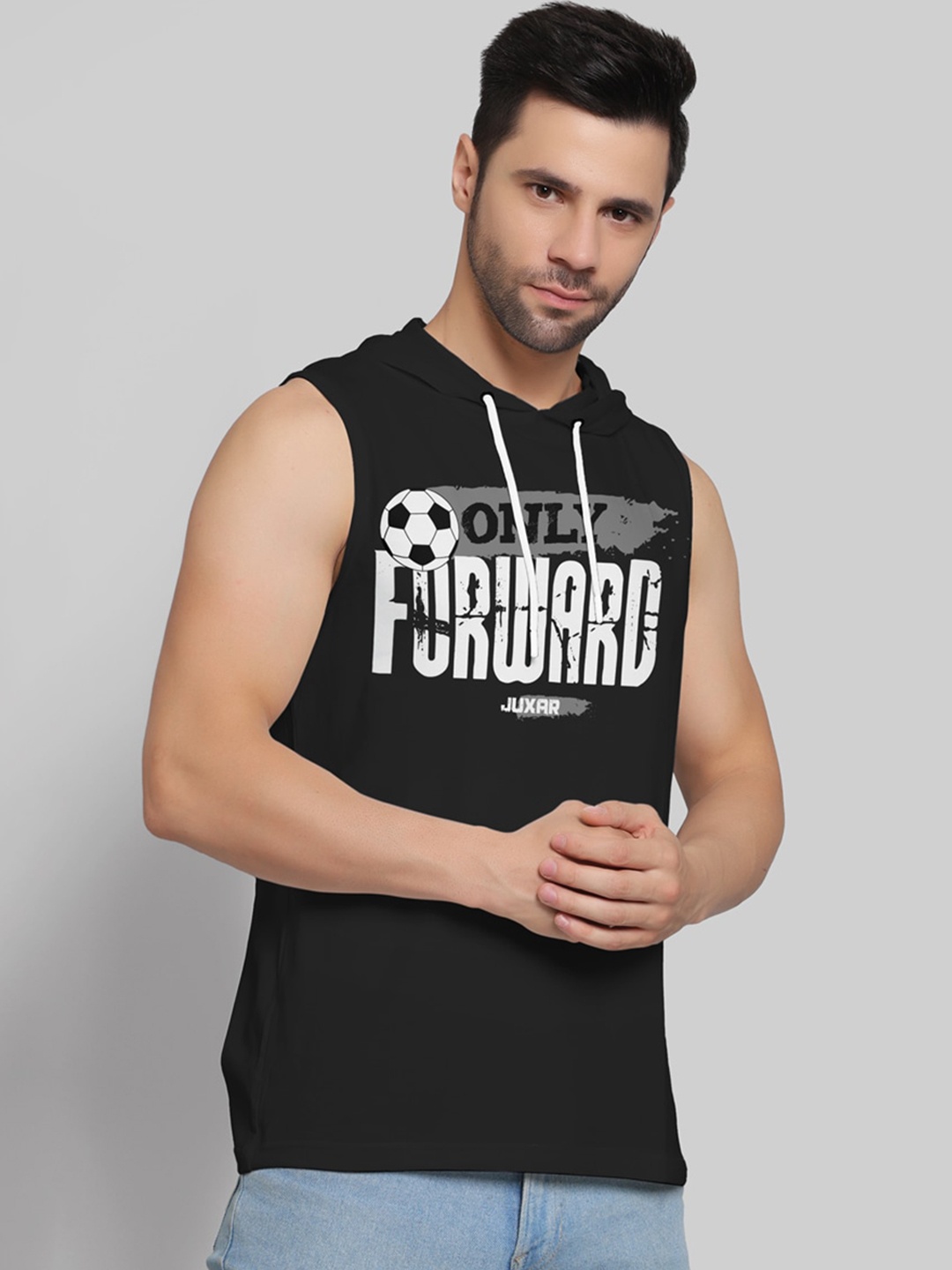 

Juxar Printed Cotton Hooded & Sleeveless Sando Vest HODSDO-09-BK-XS, Black