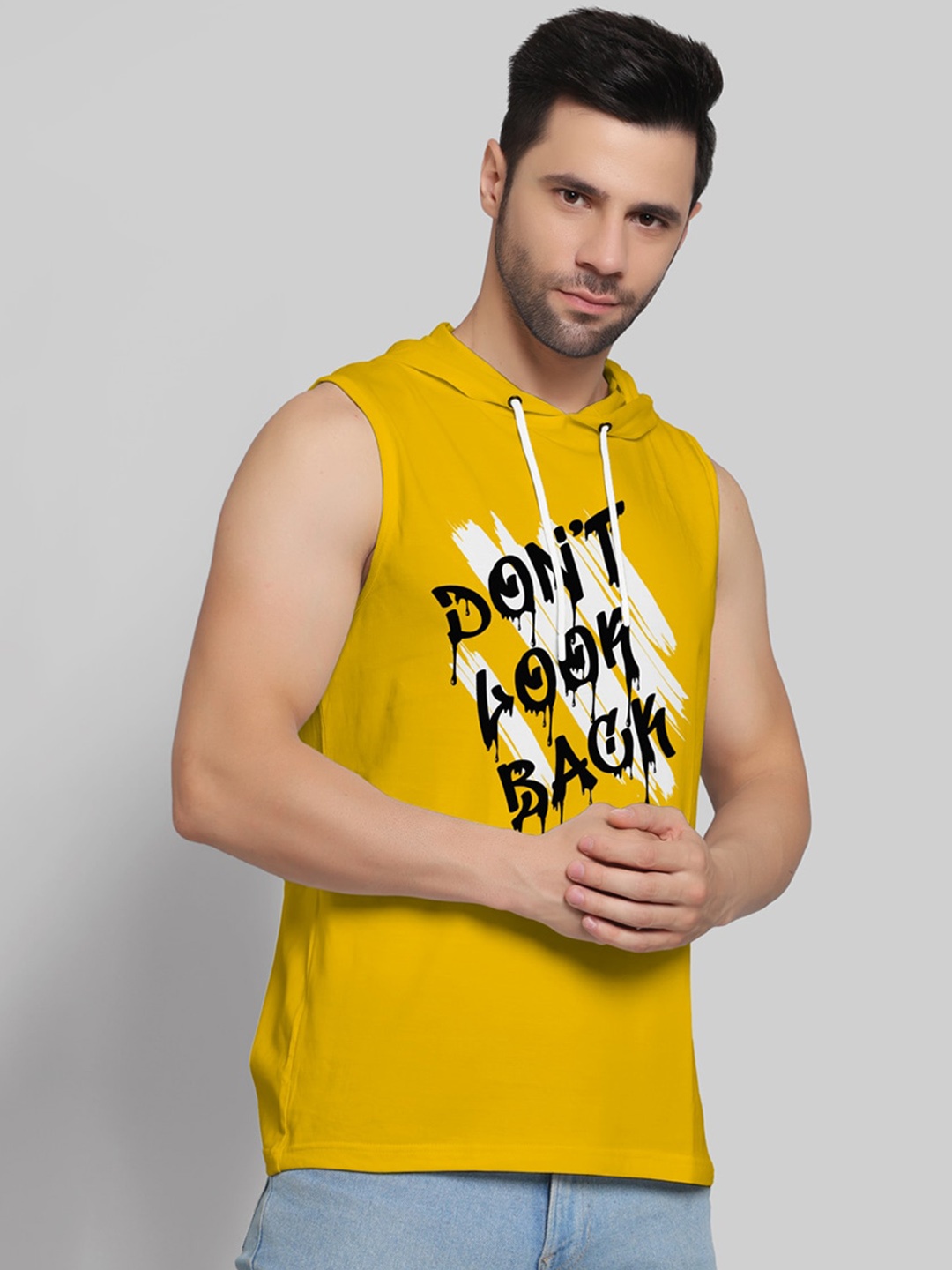 

Juxar Printed Cotton Hooded Sleeveless Gym Vest, Yellow