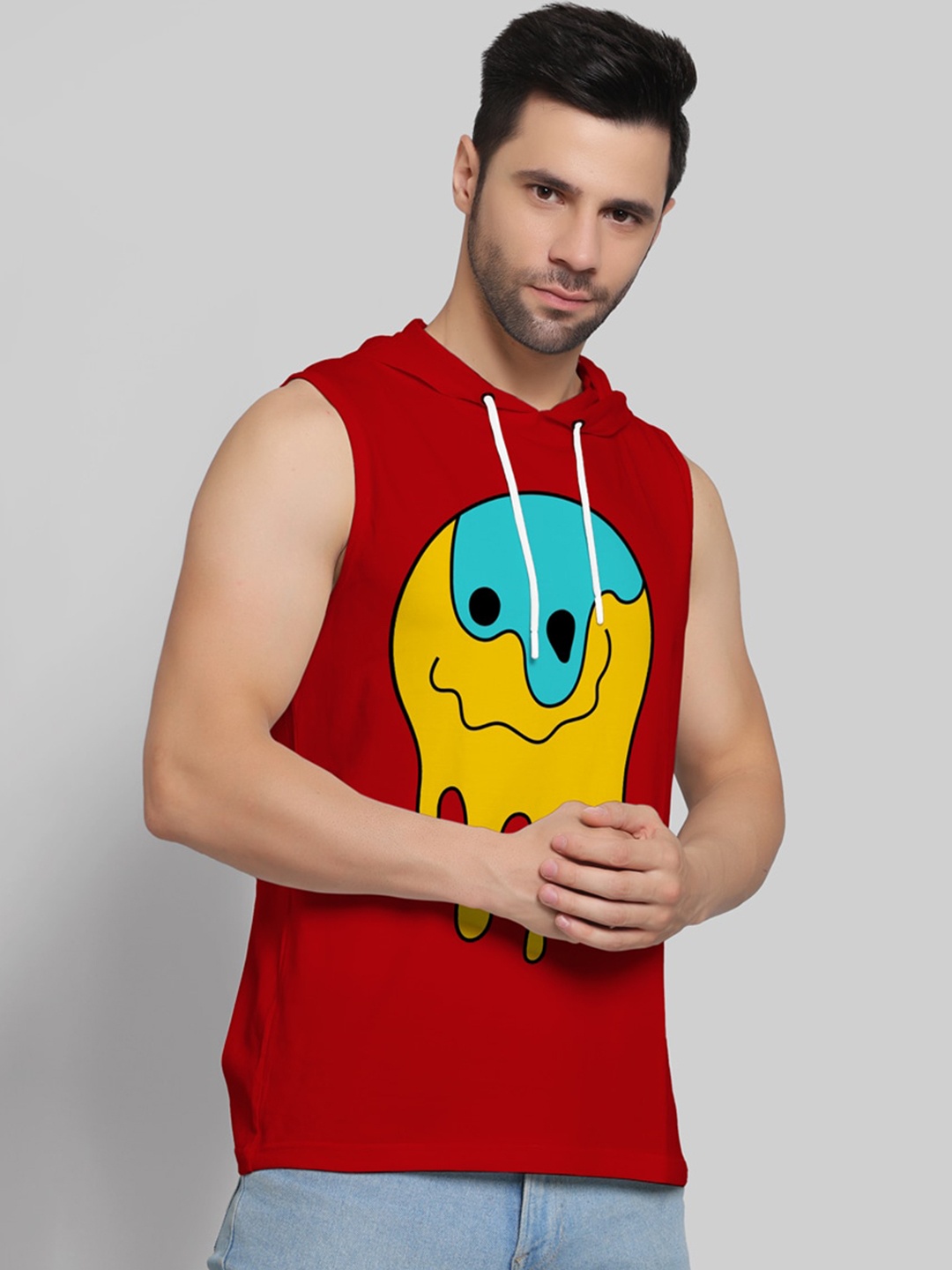 

Juxar Printed Cotton Hooded Sleeveless Gym Vest, Red