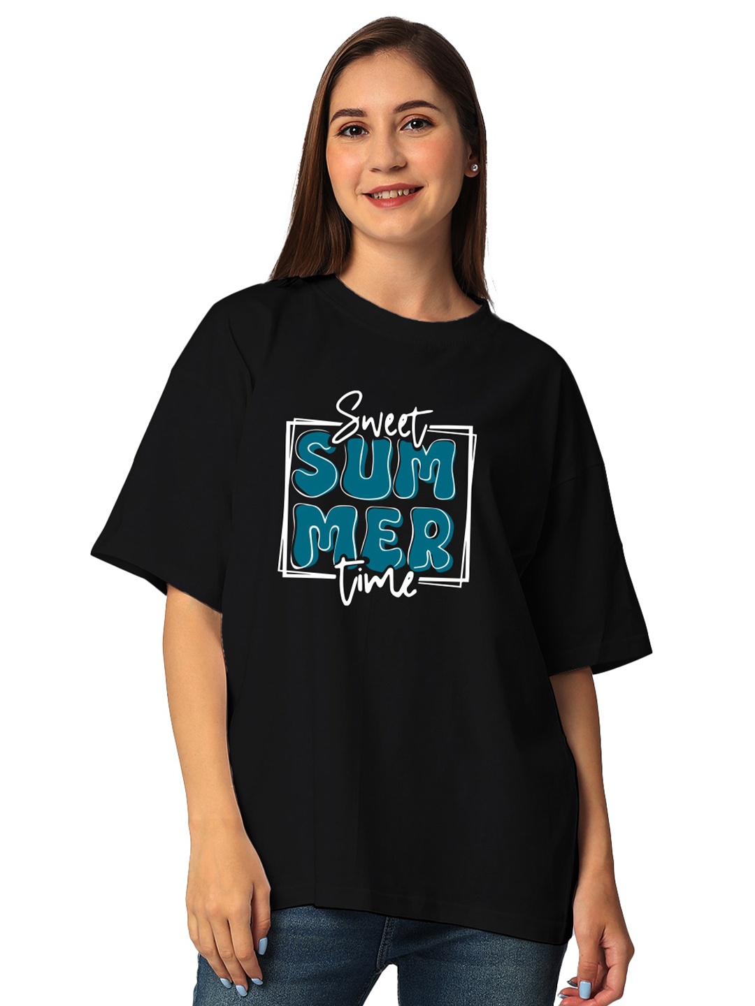 

STATUS MANTRA Women Typography Printed Pure Cotton Half Sleeves T-shirt, Black