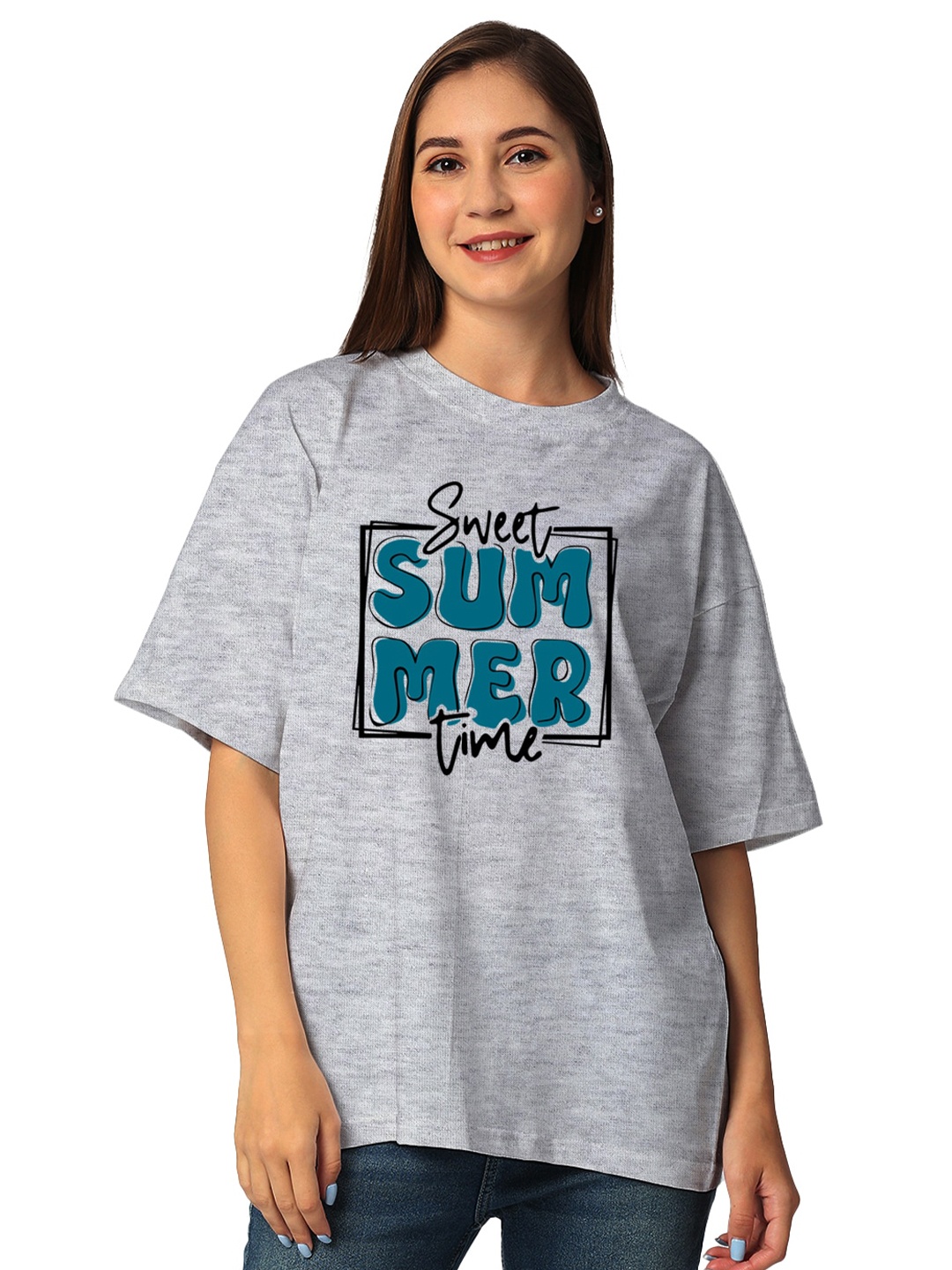 

STATUS MANTRA Women Pure Cotton Half Sleeves Applique T-shirt, Grey