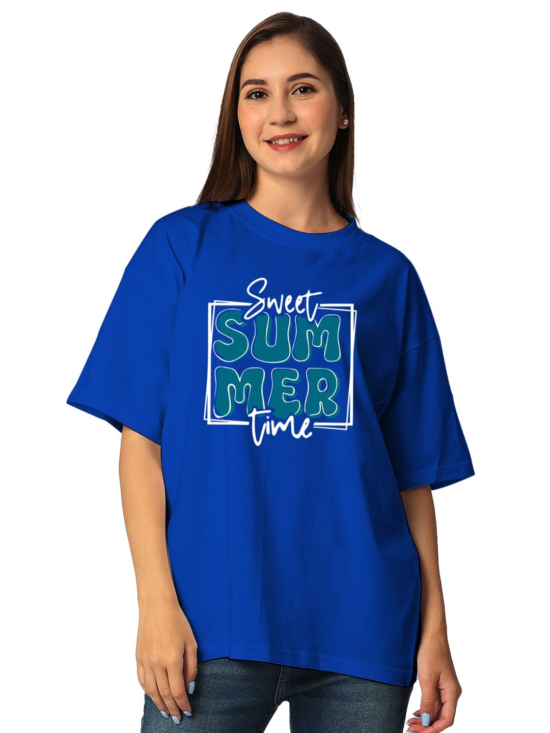 

STATUS MANTRA Women Typography Printed Pure Cotton Half Sleeves T-shirt, Blue