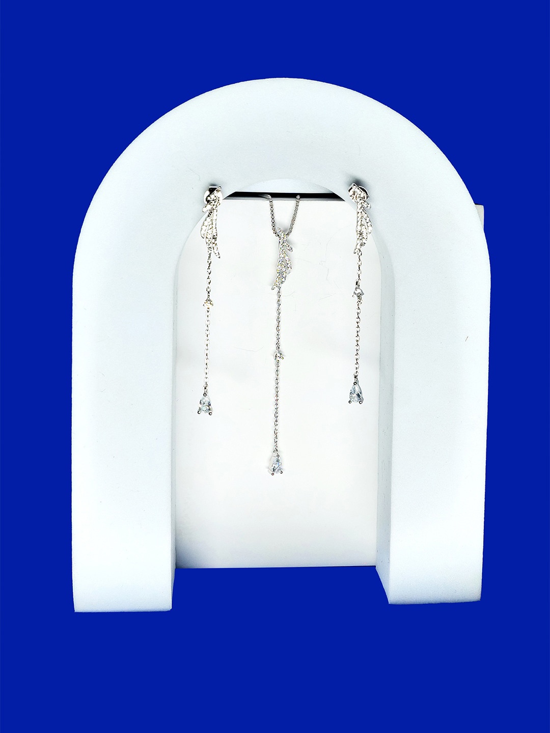 

THE WOKE COLLECTION 925 Sterling Silver Rhodium-Plated CZ Studded Jewellery Set