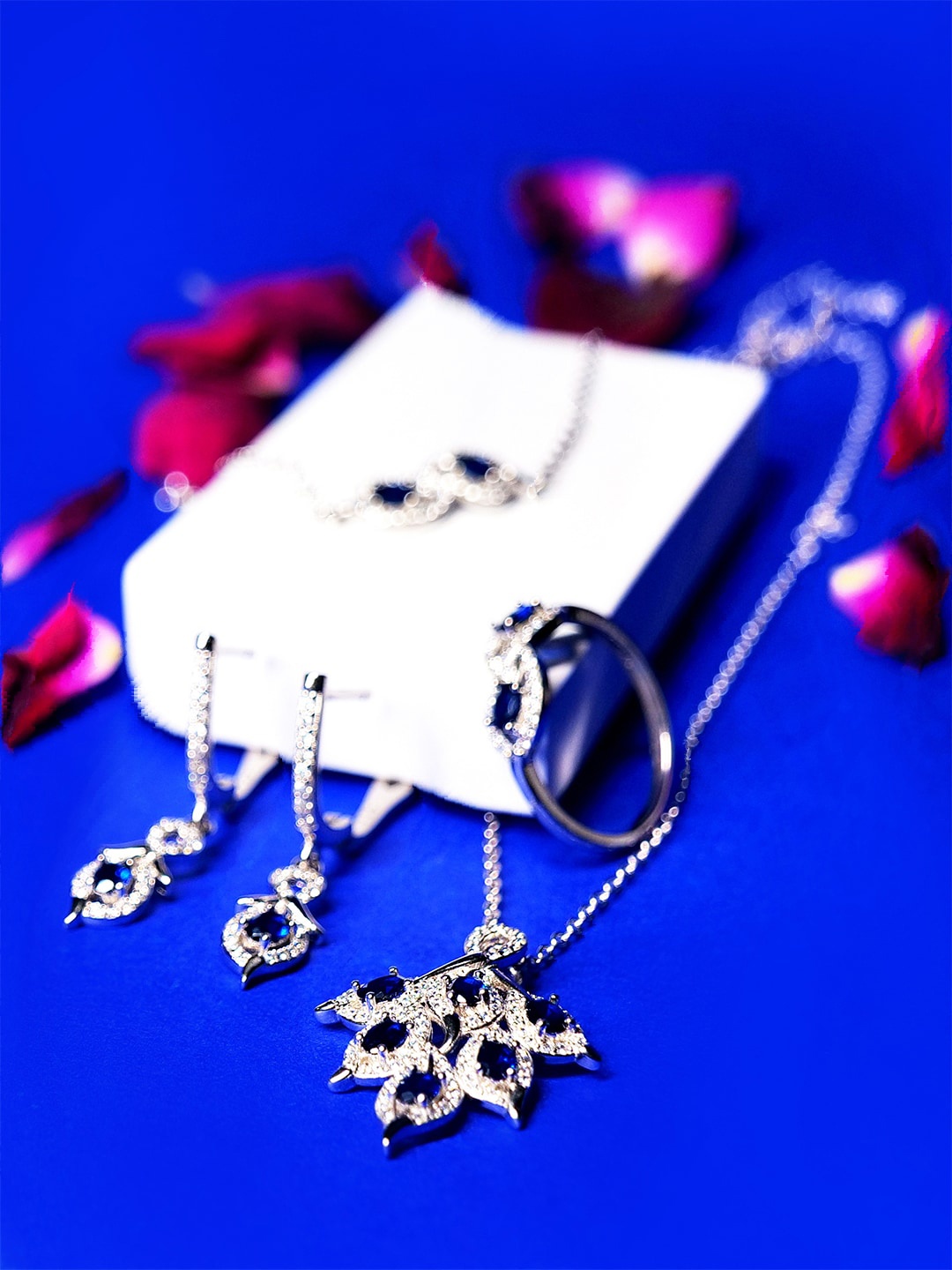 

THE WOKE COLLECTION 925 Sterling Silver Rhodium-Plated CZ Studded Jewellery Set