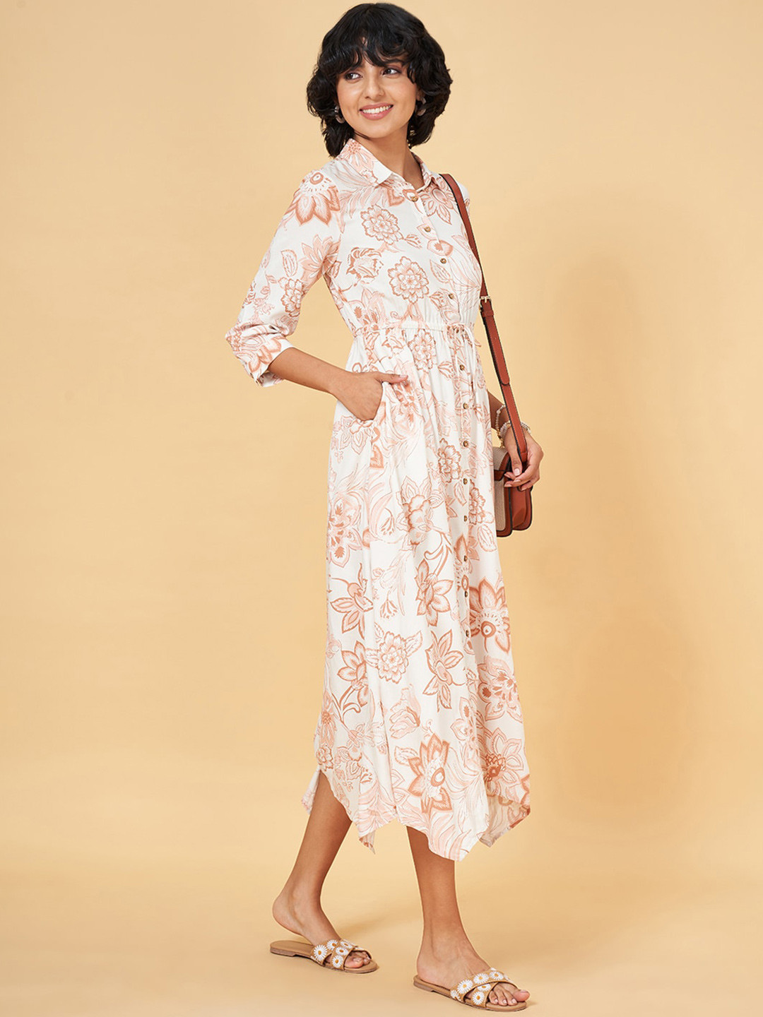 

Honey by Pantaloons Floral Print Fit and Flare Midi Dress, Off white