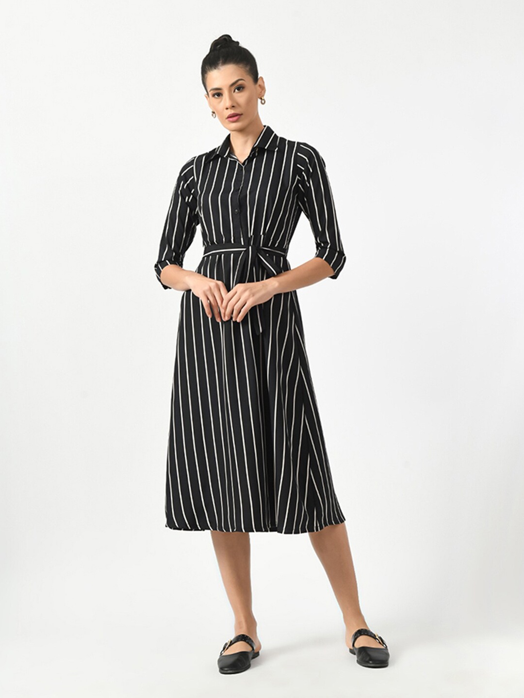 

OFFICE & YOU Striped Shirt Midi Dress, Black