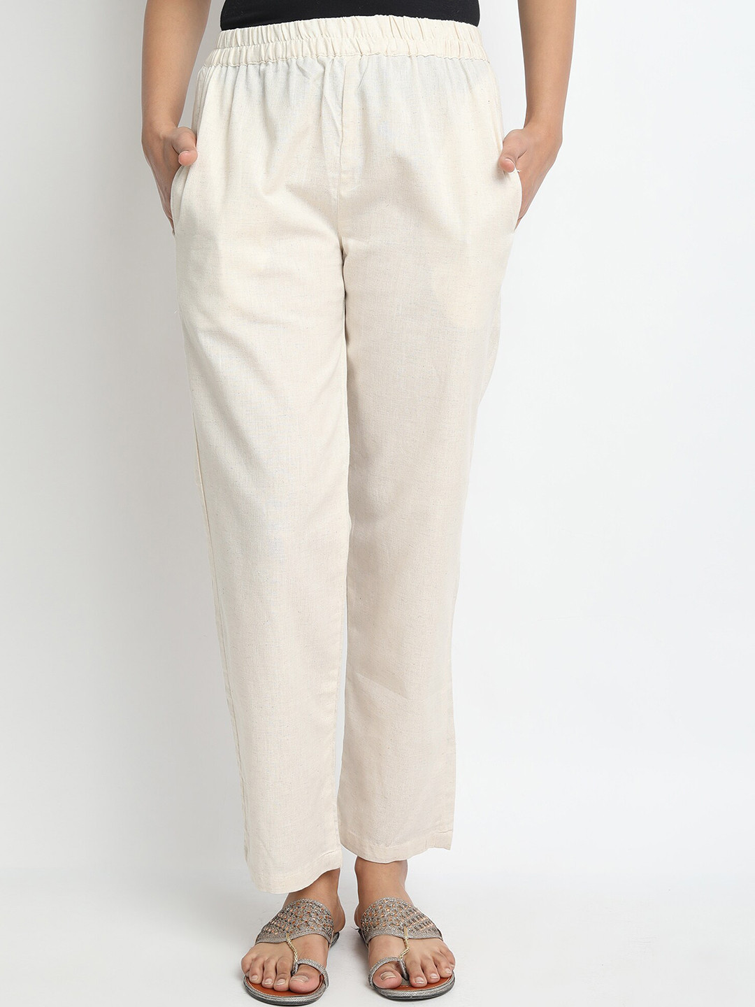 

Molcha Women Pure Cotton Straight Palazzos, Off white