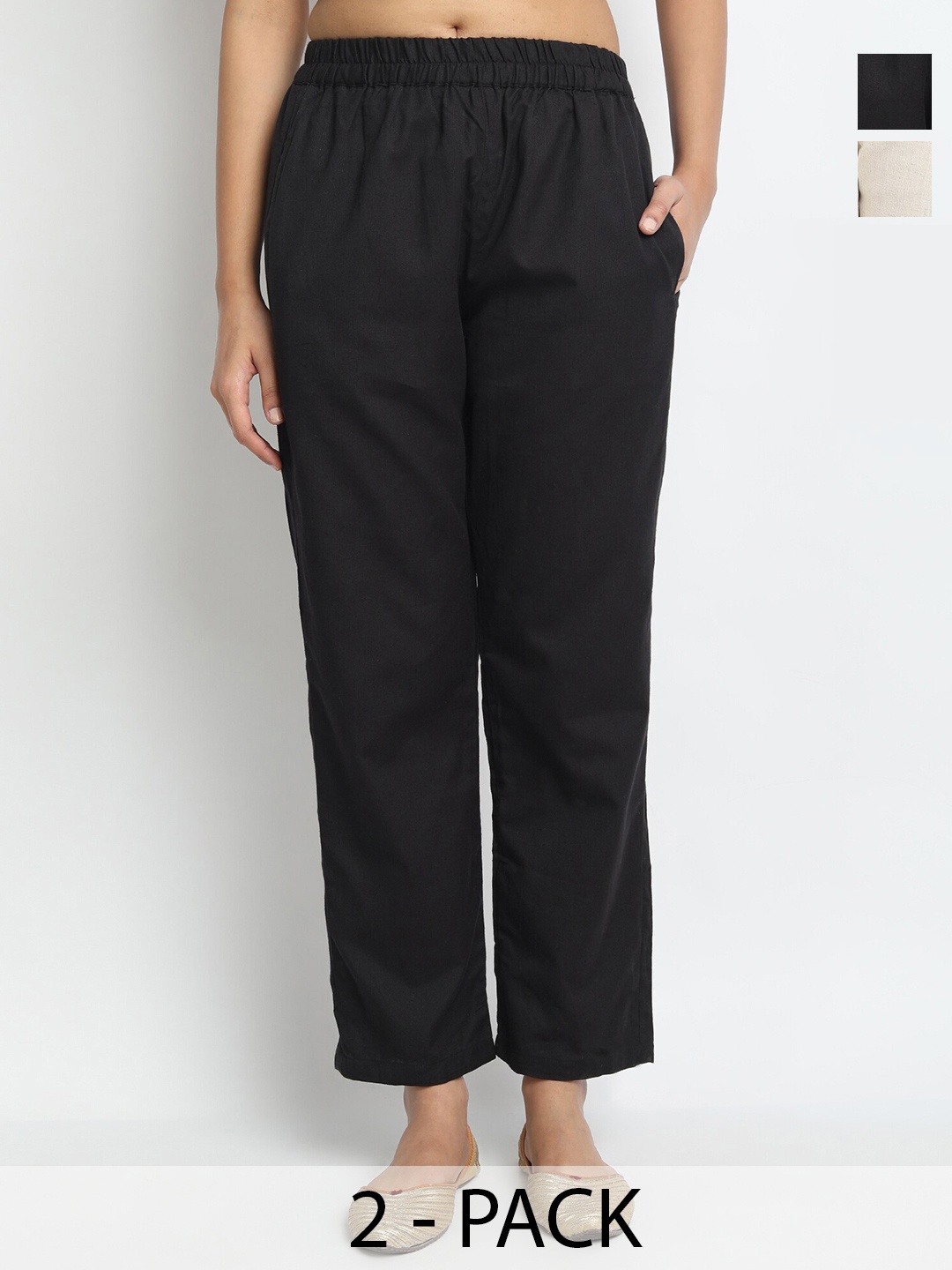 

Molcha Women Pack Of 2 Pure Cotton Straight Palazzos, Black
