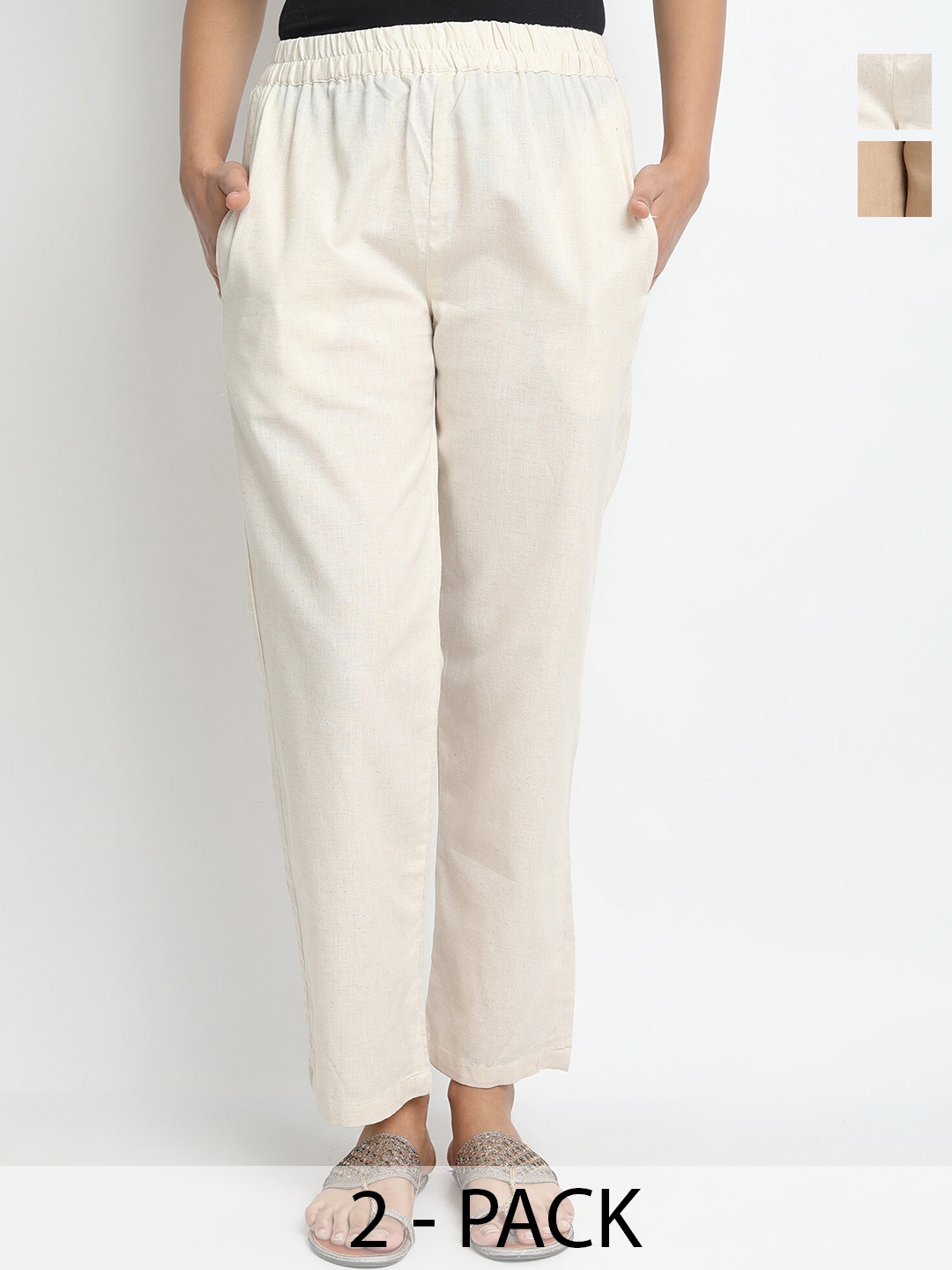 

Molcha Women Pack Of 2 Pure Cotton Straight Palazzos, Off white