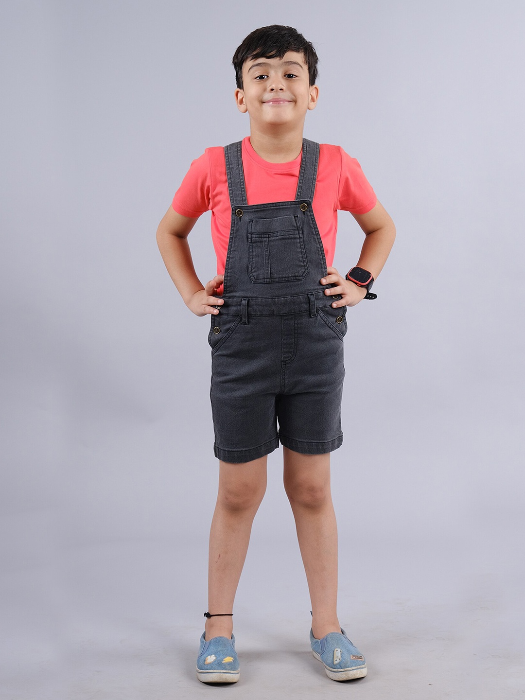 

KiddoPanti Boys T-shirt With Denim Dungarees, Coral