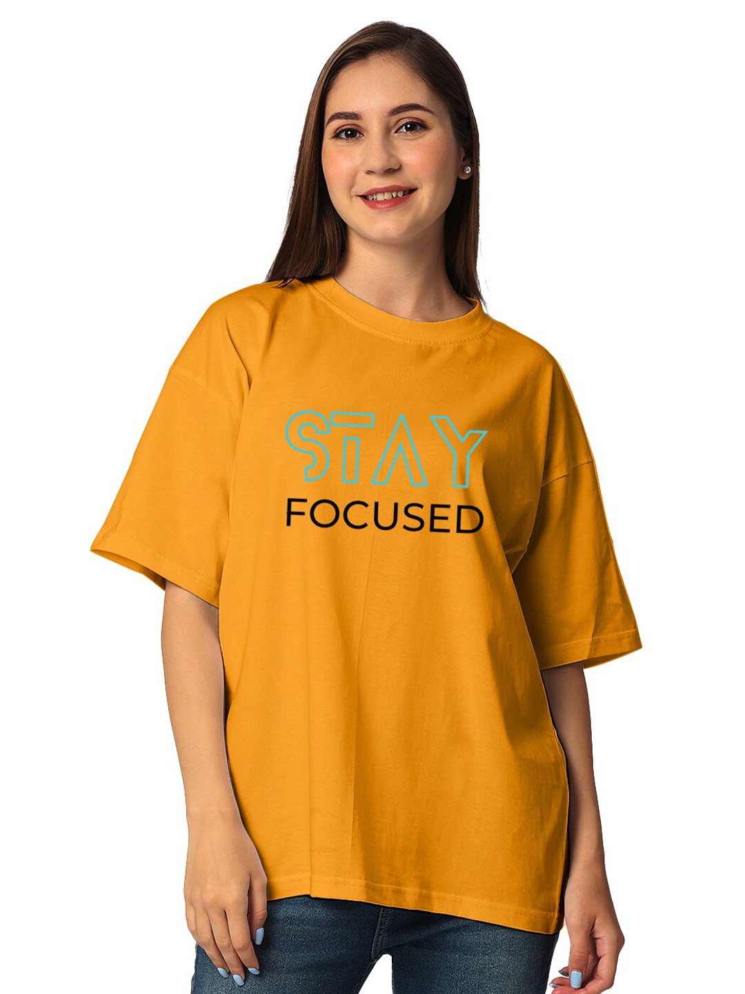 

STATUS MANTRA Women Pure Cotton Half Sleeves Applique T-shirt, Yellow
