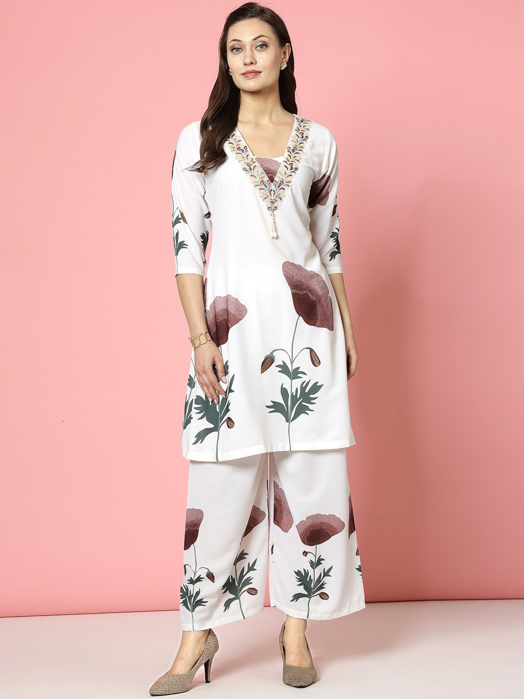 

Clora Creation Floral Digital Printed Kurta With Palazzos, White