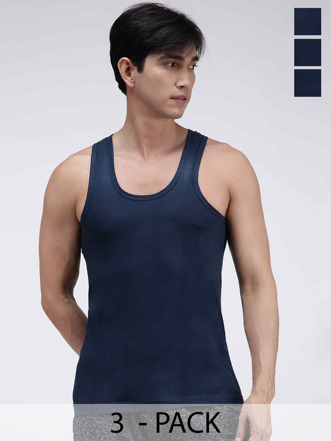 

AMUL COMFY Pack Of 3 Ultra-Soft Pure Cotton Innerwear Vests, Navy blue