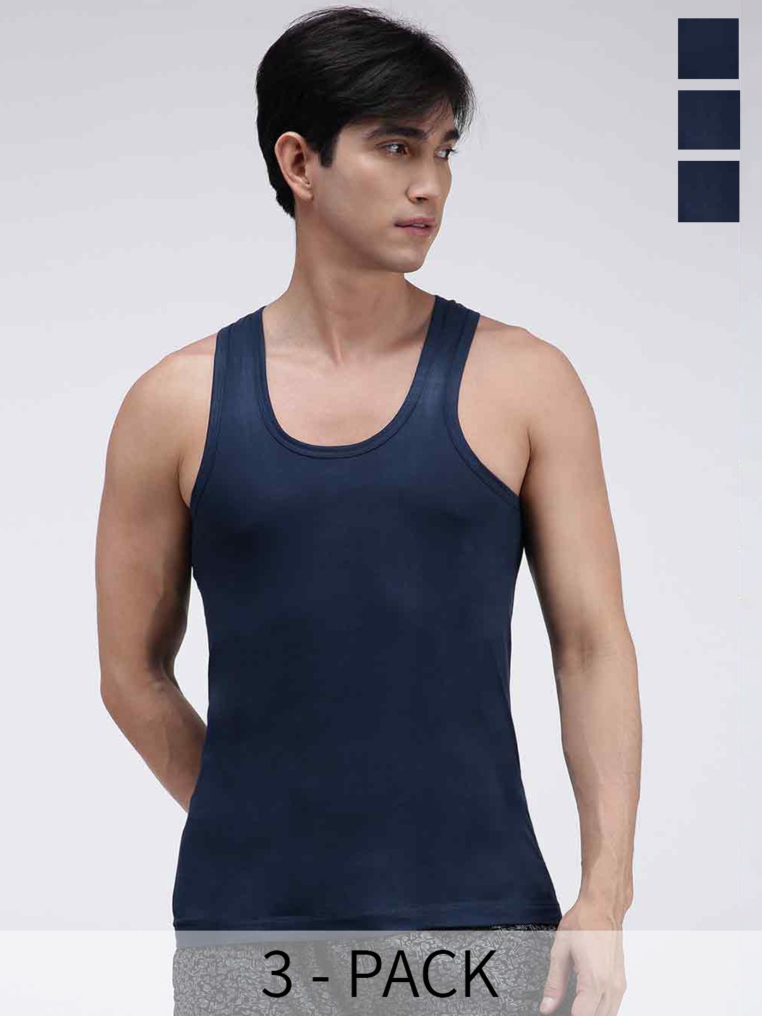 

AMUL COMFY Pack Of 3 Ultra-Soft Pure Cotton Innerwear Vests, Navy blue