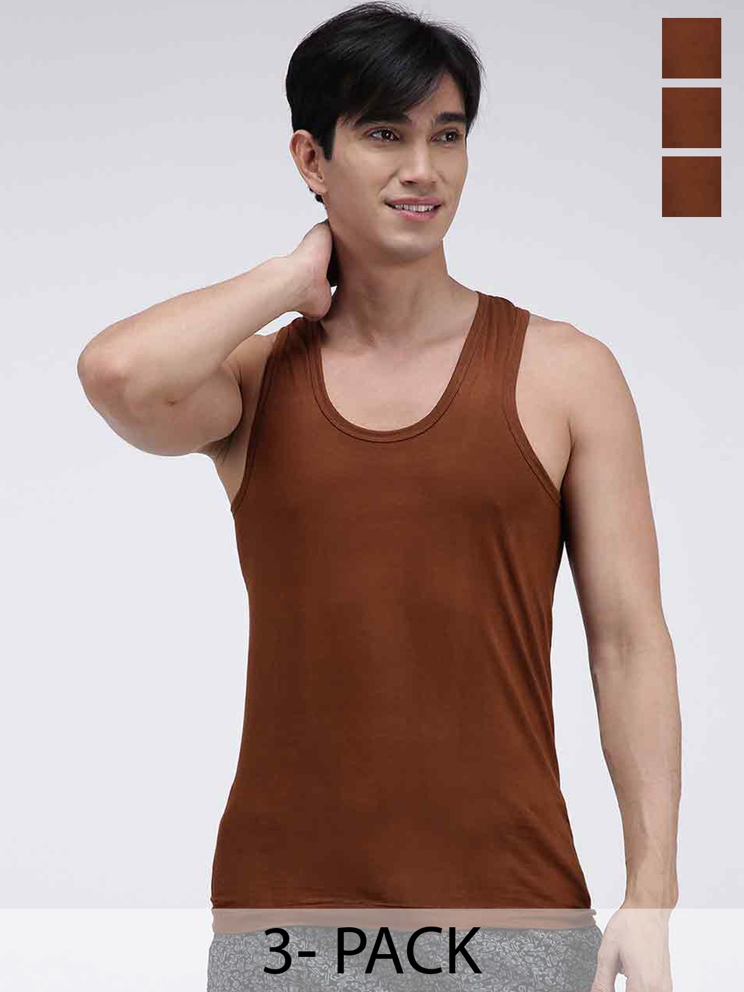 

AMUL COMFY Pack Of 3 Ultra-Soft Pure Cotton Innerwear Vests, Brown