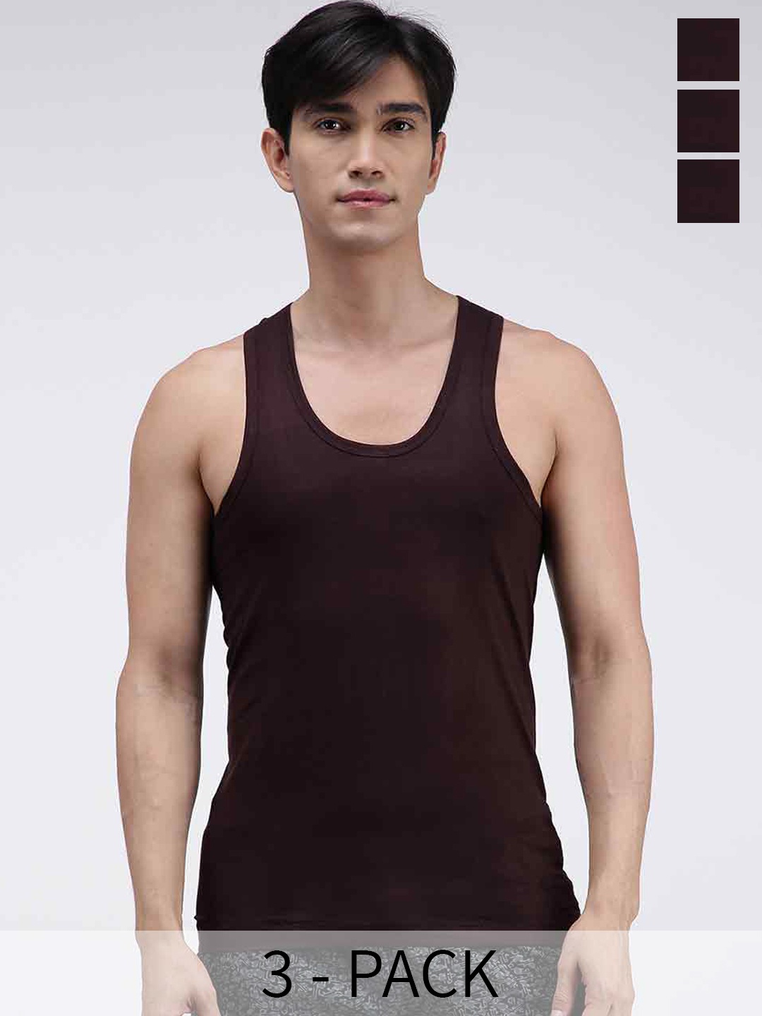 

AMUL COMFY Pack Of 3 Ultra-Soft Pure Cotton Innerwear Vests, Coffee brown