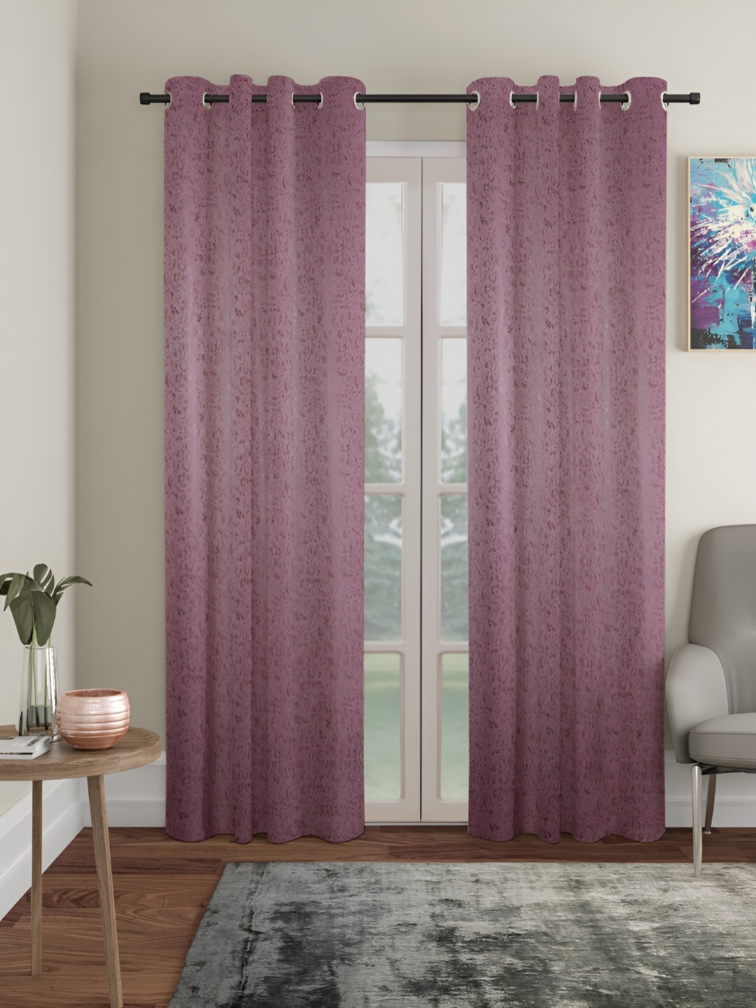 

SOKNACK Pink 2 Pieces Floral Black Out Long Door Curtain