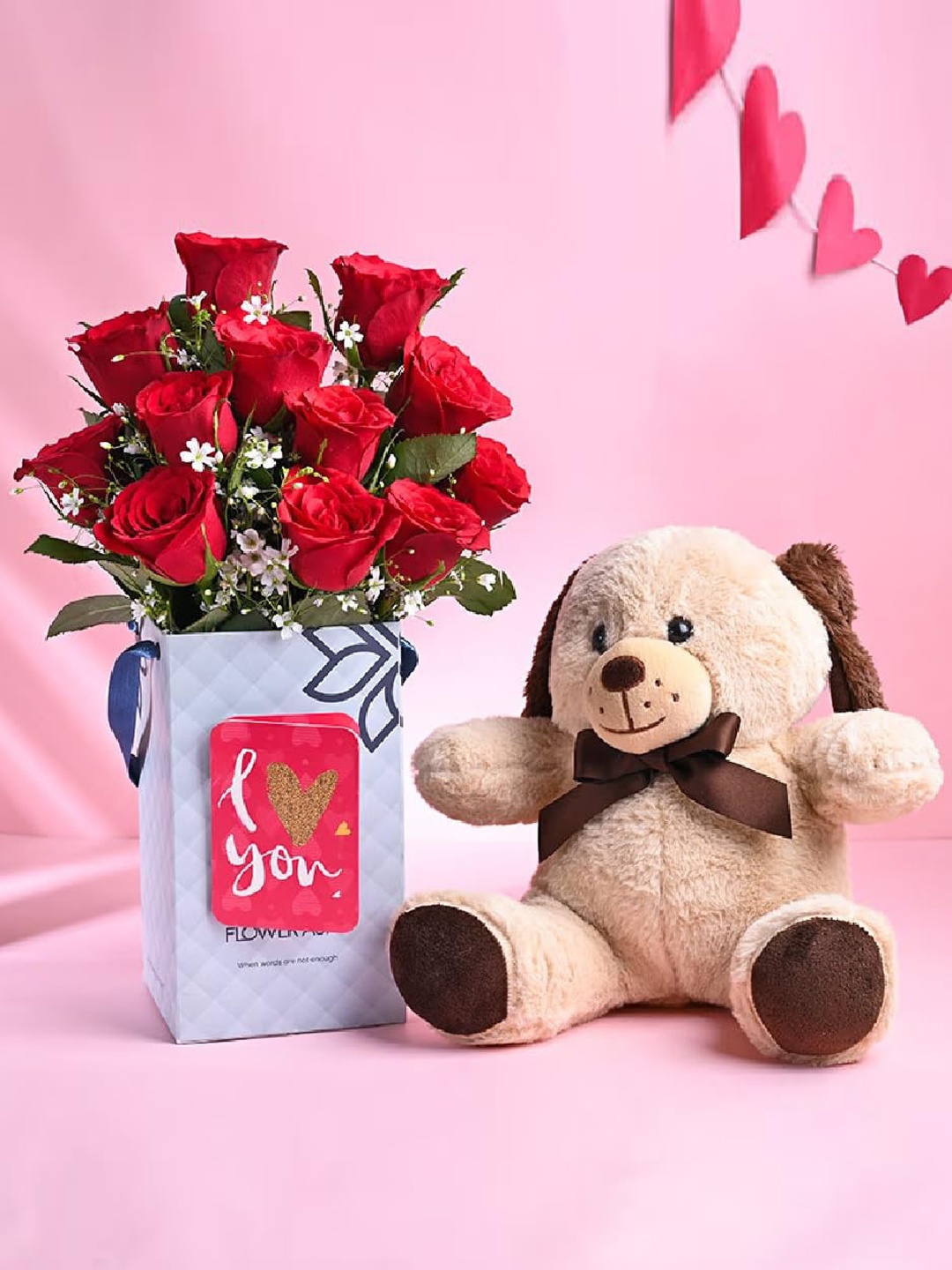 

Floweraura Red 13 Pieces Rose In I Love You Pop-Up Box With Dog Teddy