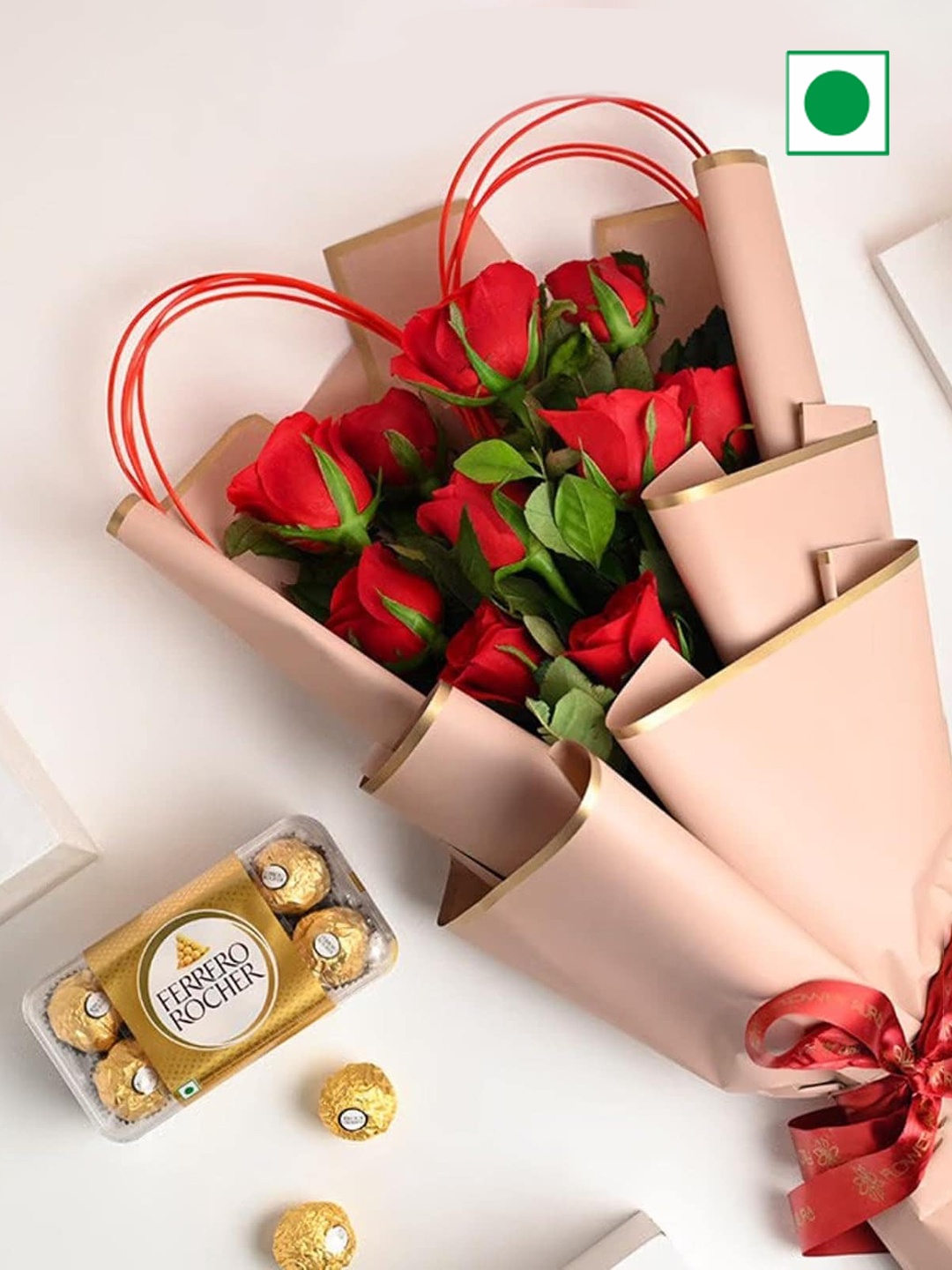 

Floweraura Set Of 2 Rose Flowers Bouquet With Chocolate Pack, Red