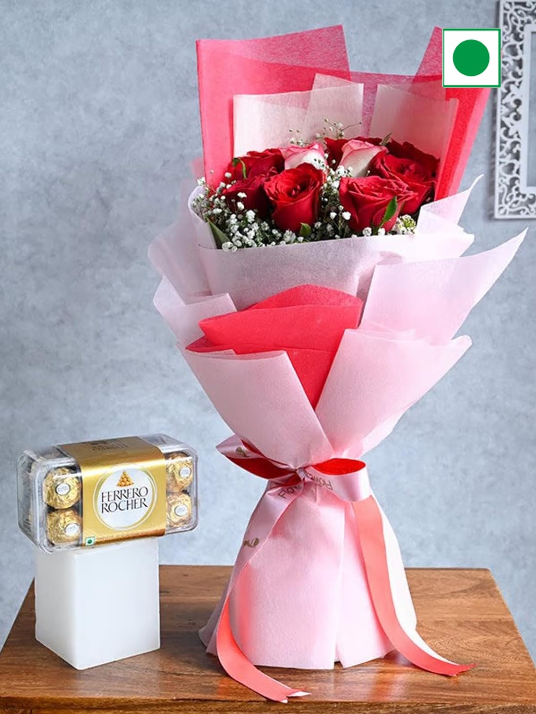 Floweraura Set Of 2 Rose Flowers Bouquet With Chocolates, Red