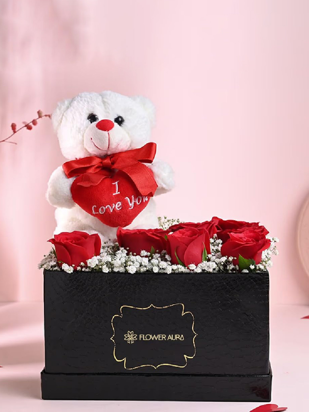 

Floweraura 7-Pcs Red Fresh Live Roses With Cute Teddy