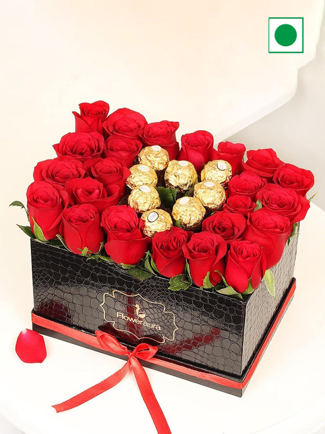 

Floweraura Flowers Bouquet Fresh Live 22 Red Roses With 8 Chocolates In Box