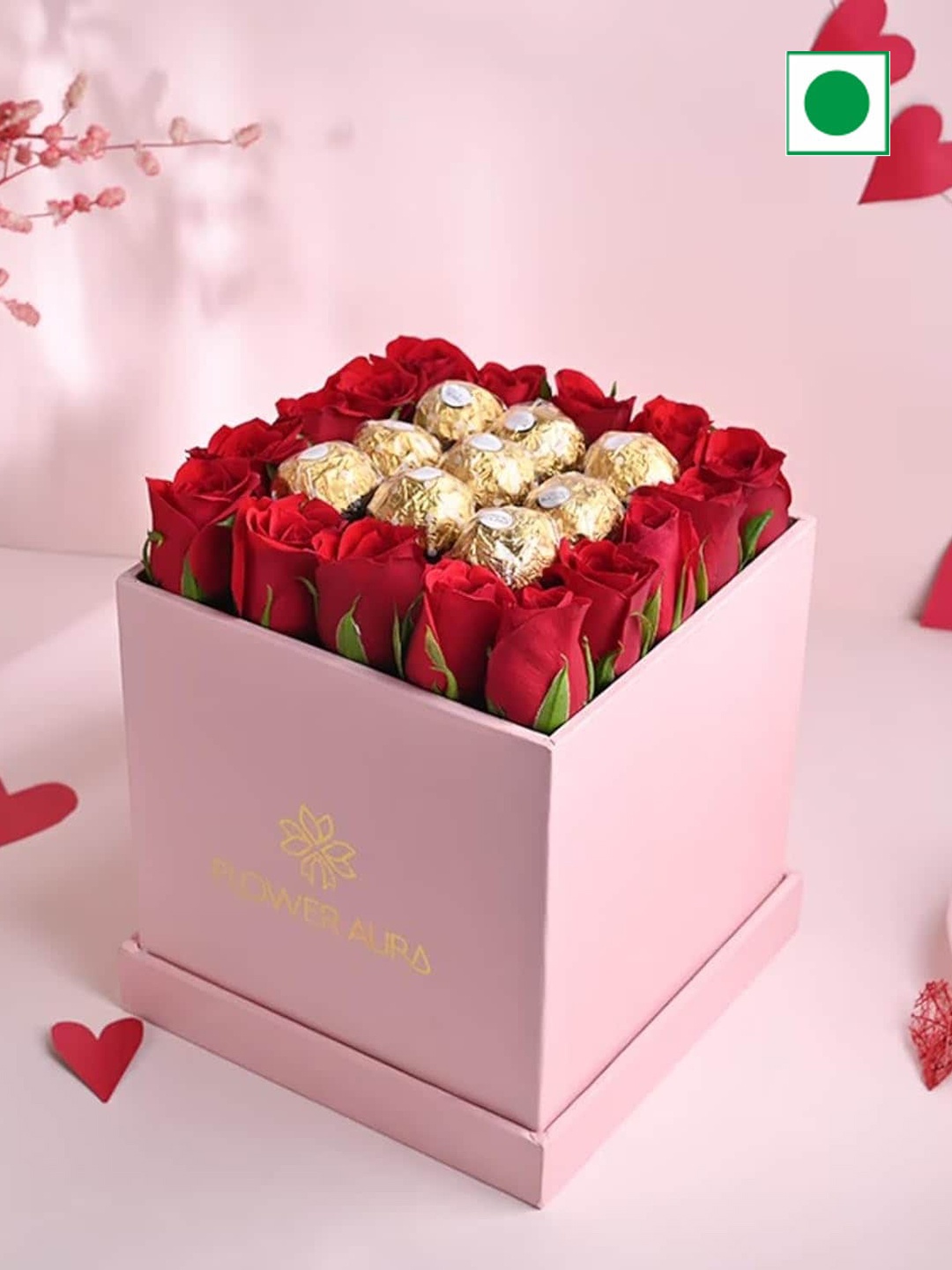 

Floweraura Flowers Bouquet Fresh Live 15 Red Roses With 9 Chocolates In Box