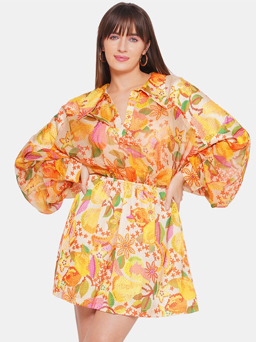 

CIN CIN Floral Print Fit & Flare Mini Dress, Yellow