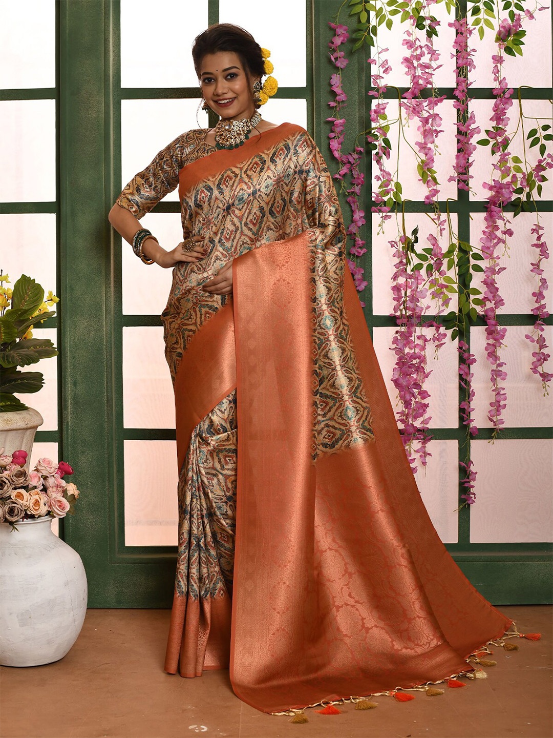 

ODETTE Woven Design Zari Patola Saree, Orange