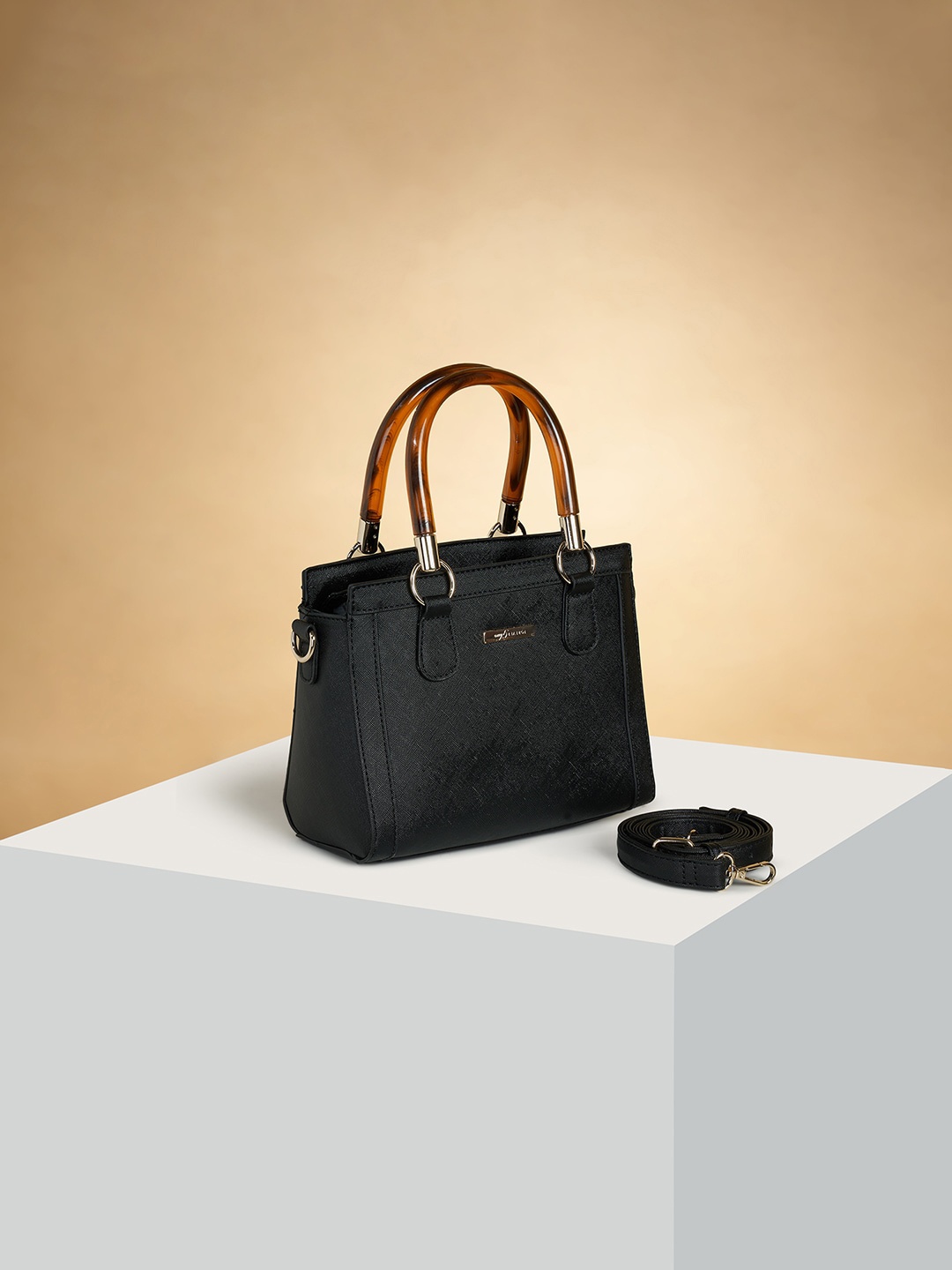 

Forever Glam by Pantaloons Textured Zip Detail PU Structured Handheld Bag, Black