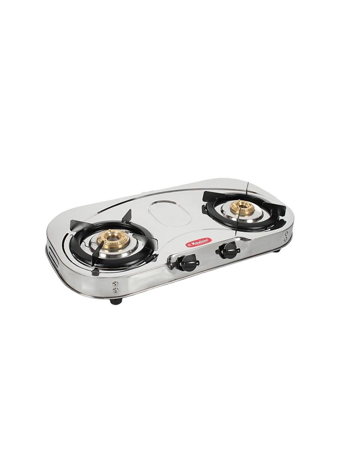 

Khaitan Silver toned 2 Burner Draw C Stainless Steel Manual Gas Stove
