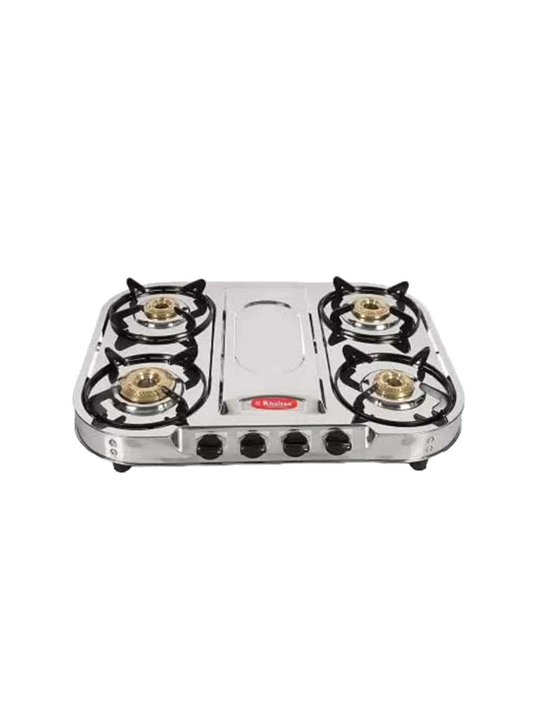 

Khaitan Silver Toned 4 Burner Draw FT Stainless Steel Manual Gas Stove