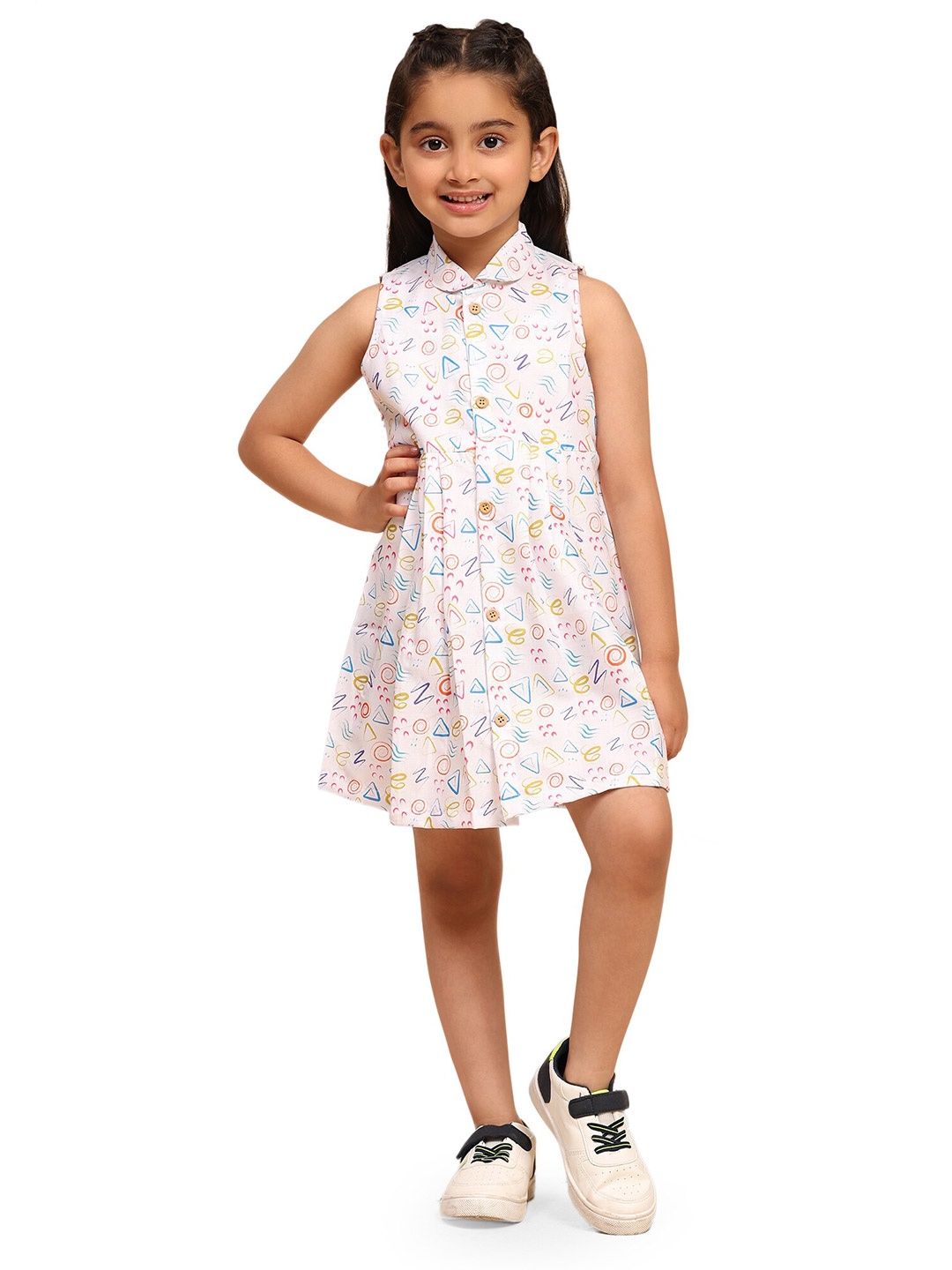 

BAESD Print Sleeveless Shirt Dress, White