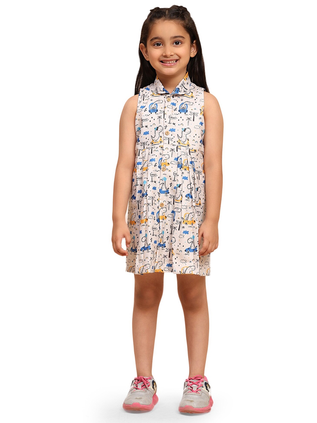 

BAESD Print Sleeveless Shirt Dress, White
