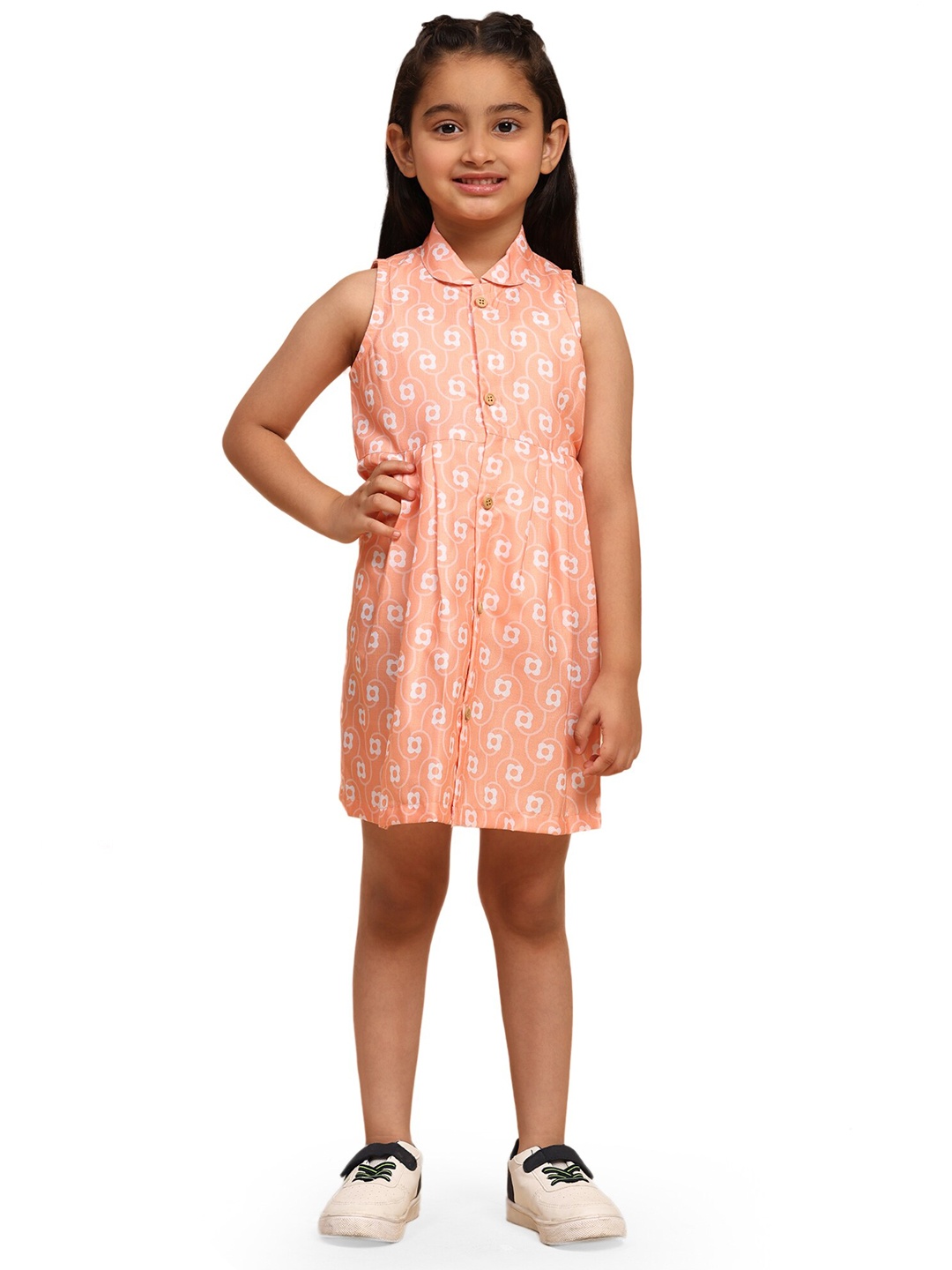 

BAESD Girls Floral Printed Shirt Collar Linen Shirt Dress, Orange
